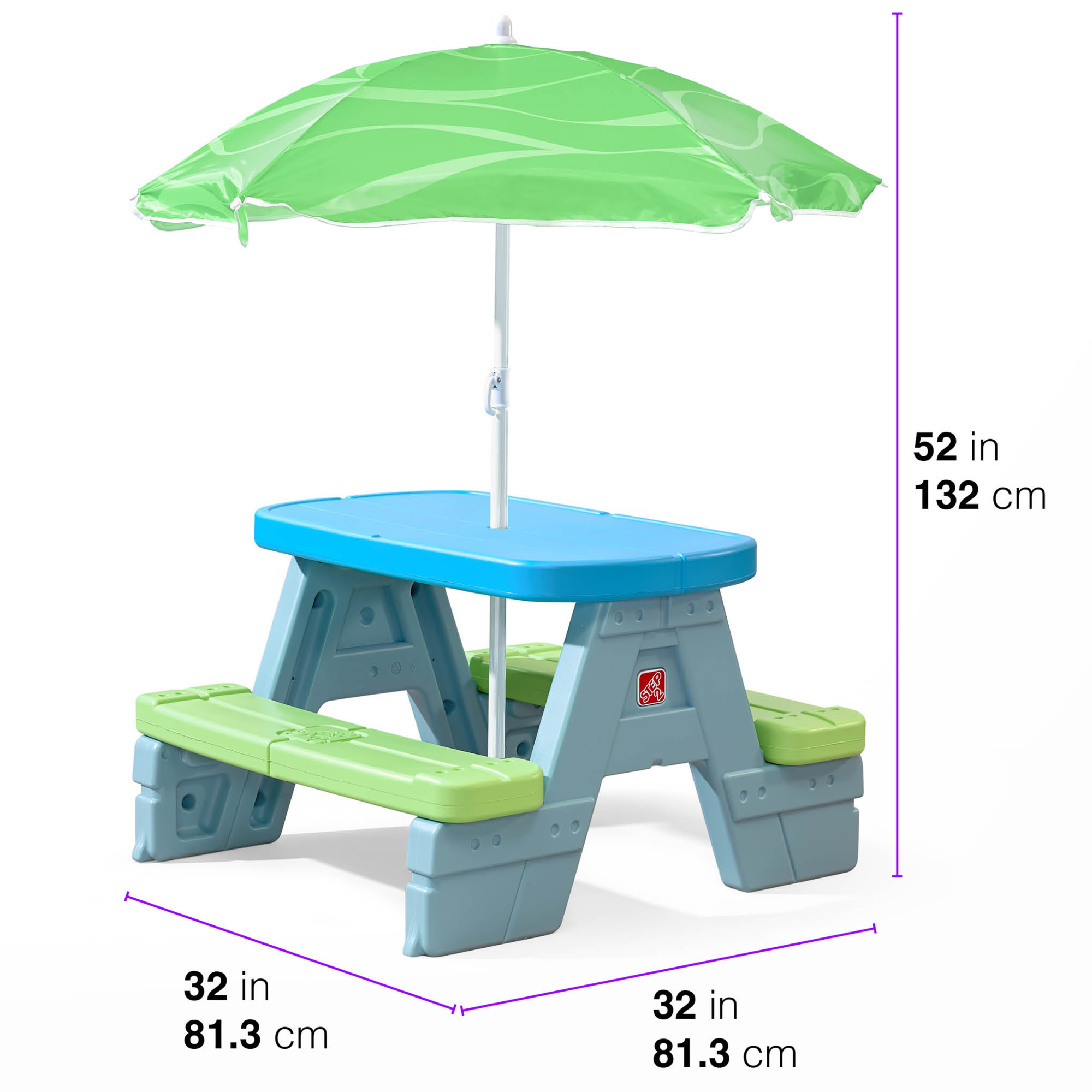 طاولة نزهة Step2 Sun & Shade مع مظلة، متوافقة مع الاستخدام الداخلي والخارجي، طاولة أطفال متعددة الوظائف بسعة وزن 73 كجم، مناسبة للأطفال من الأولاد والبنات من سن 1.5 سنة فما فوق