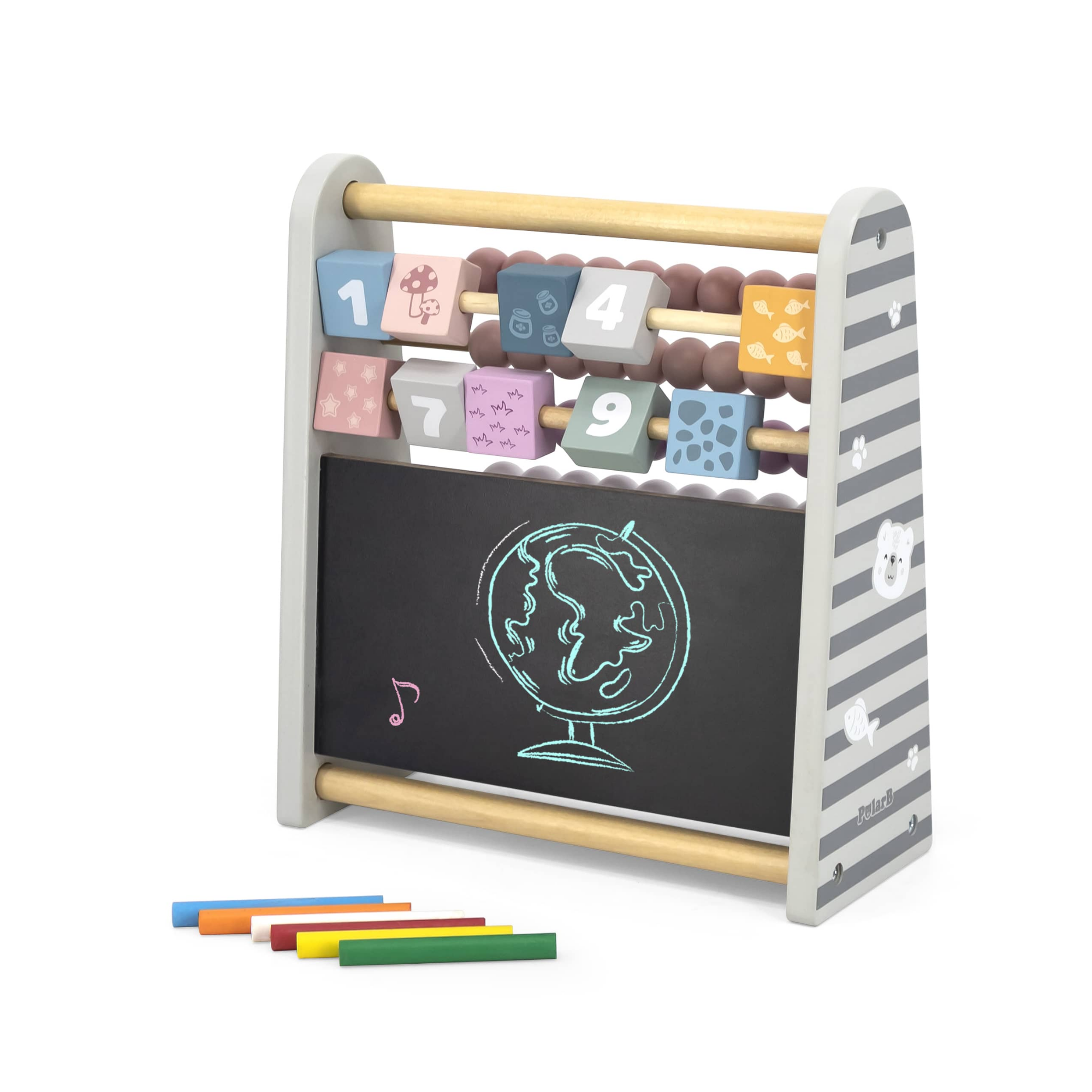 عداد رياضيات خشبي 3 في 1 من Polar Bear للأطفال مع سبورة ومكعبات أرقام، لعبة تعليمية للتعلم المبكر، للأعمار من 3 سنوات فما فوق