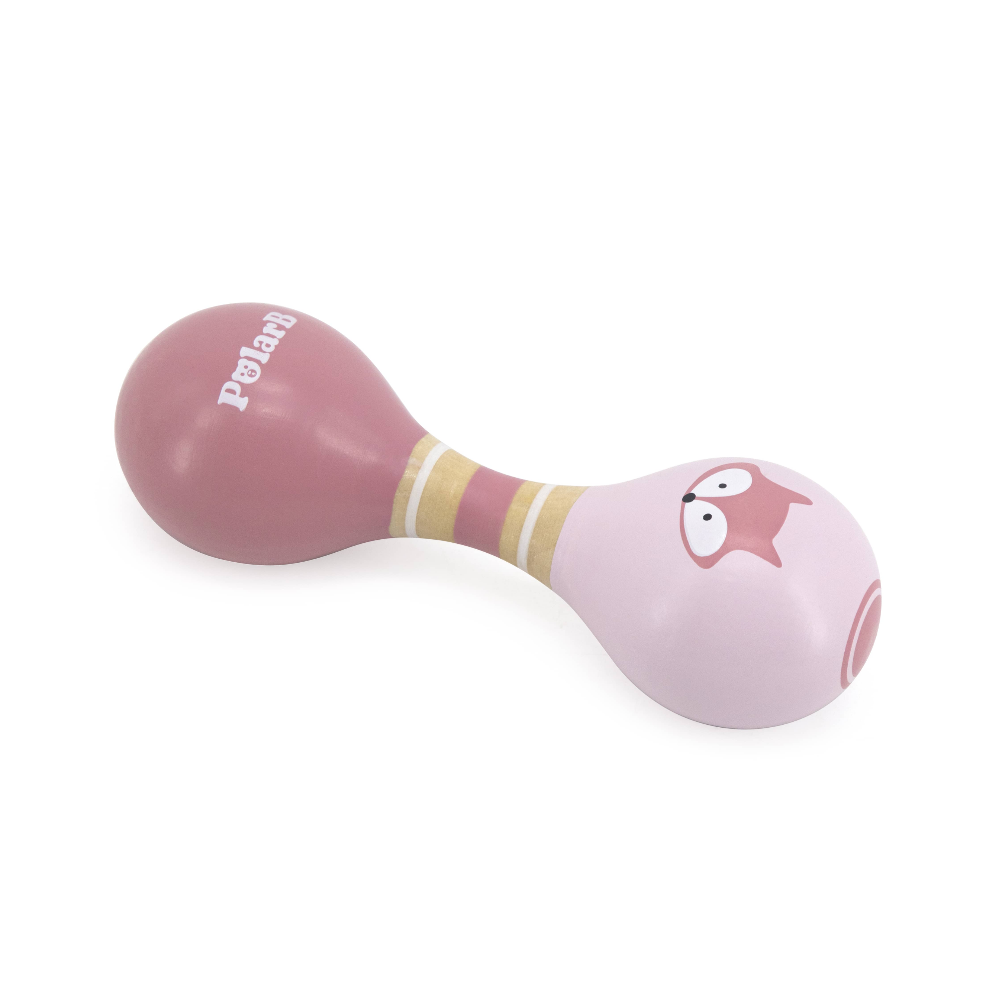 PolarB Wooden Double Maracas for Babies and Toddlers, Easy Grip Fox Design, Early Musical Instrument, Safe and Non-Toxic, Suitable from 0m+