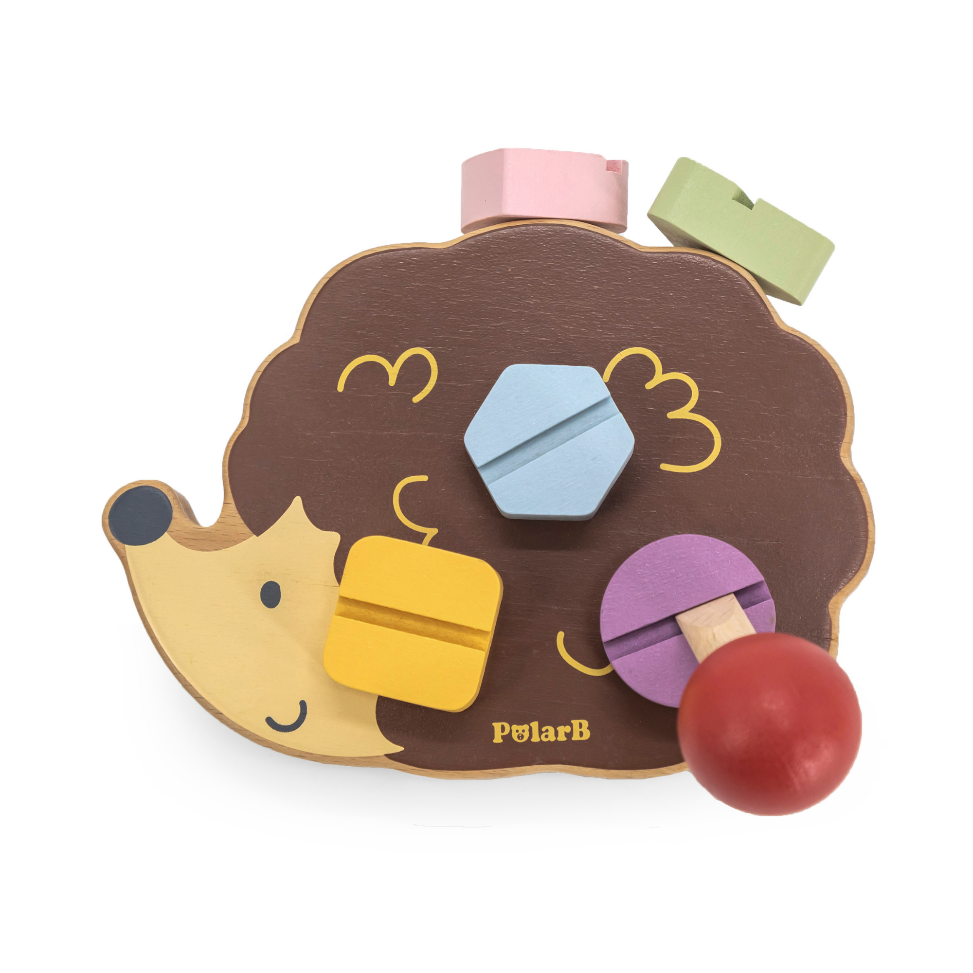 PolarB Wooden Pull Along Hedgehog Toy with Shape Sorting Wheel, Montessori-Inspired Non-Toxic Educational Toy for Toddlers, Promotes Motor Skills and Coordination, Multicolored, Age 24 Months Plus