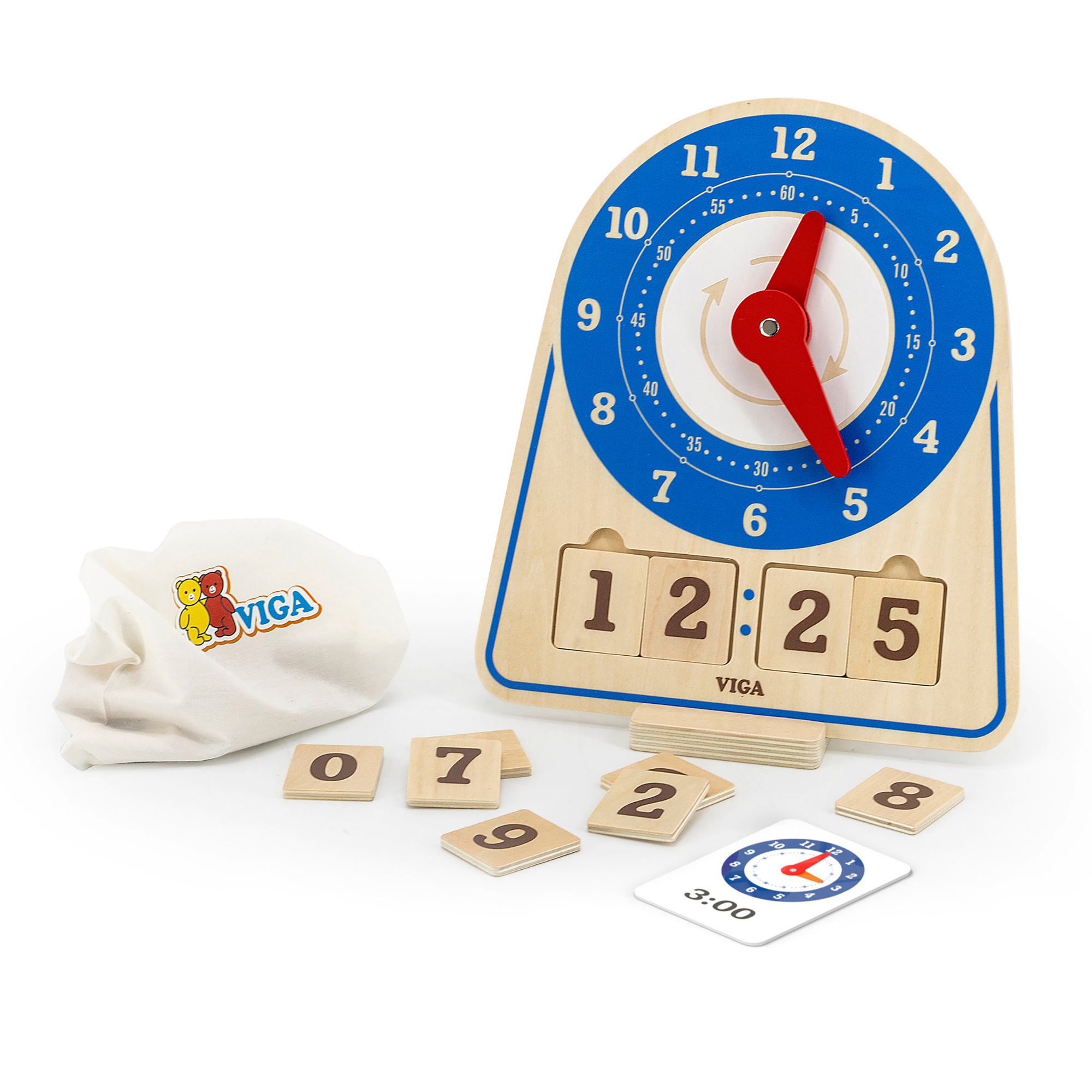 Viga Montessori Learning Clock, Wooden Time Teaching Toy with Movable Hands & Cards, Builds Logic & Fine Motor Skills, Eco-Friendly & Non-Toxic Educational Toy, for Boys & Girls Ages 3+