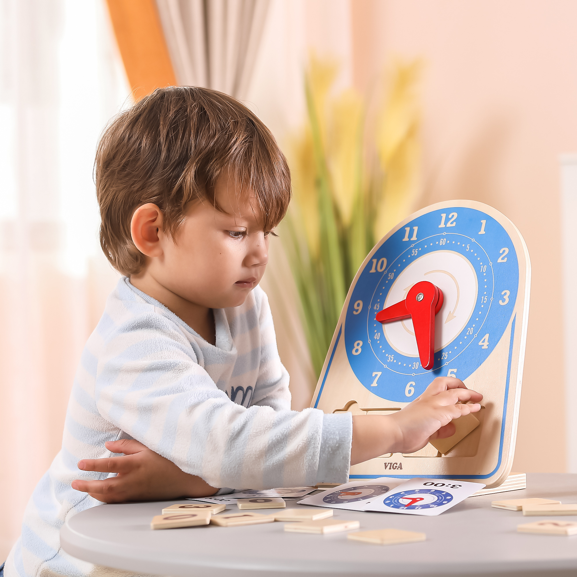 Viga Montessori Learning Clock, Wooden Time Teaching Toy with Movable Hands & Cards, Builds Logic & Fine Motor Skills, Eco-Friendly & Non-Toxic Educational Toy, for Boys & Girls Ages 3+