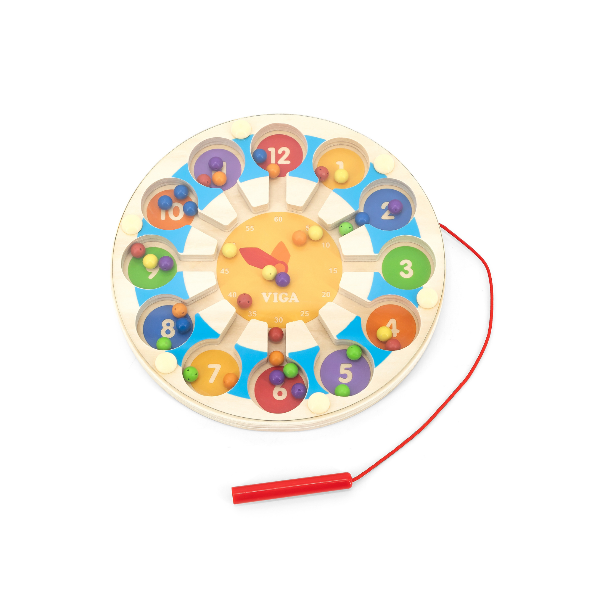 VIGA Wooden Magnetic Bead Trace Clock, Montessori Toddler Learning Toy, Develops Fine Motor Skills, Number Recognition & Early Math, Eco-Friendly & Non-Toxic, for Boys & Girls Ages 18M+