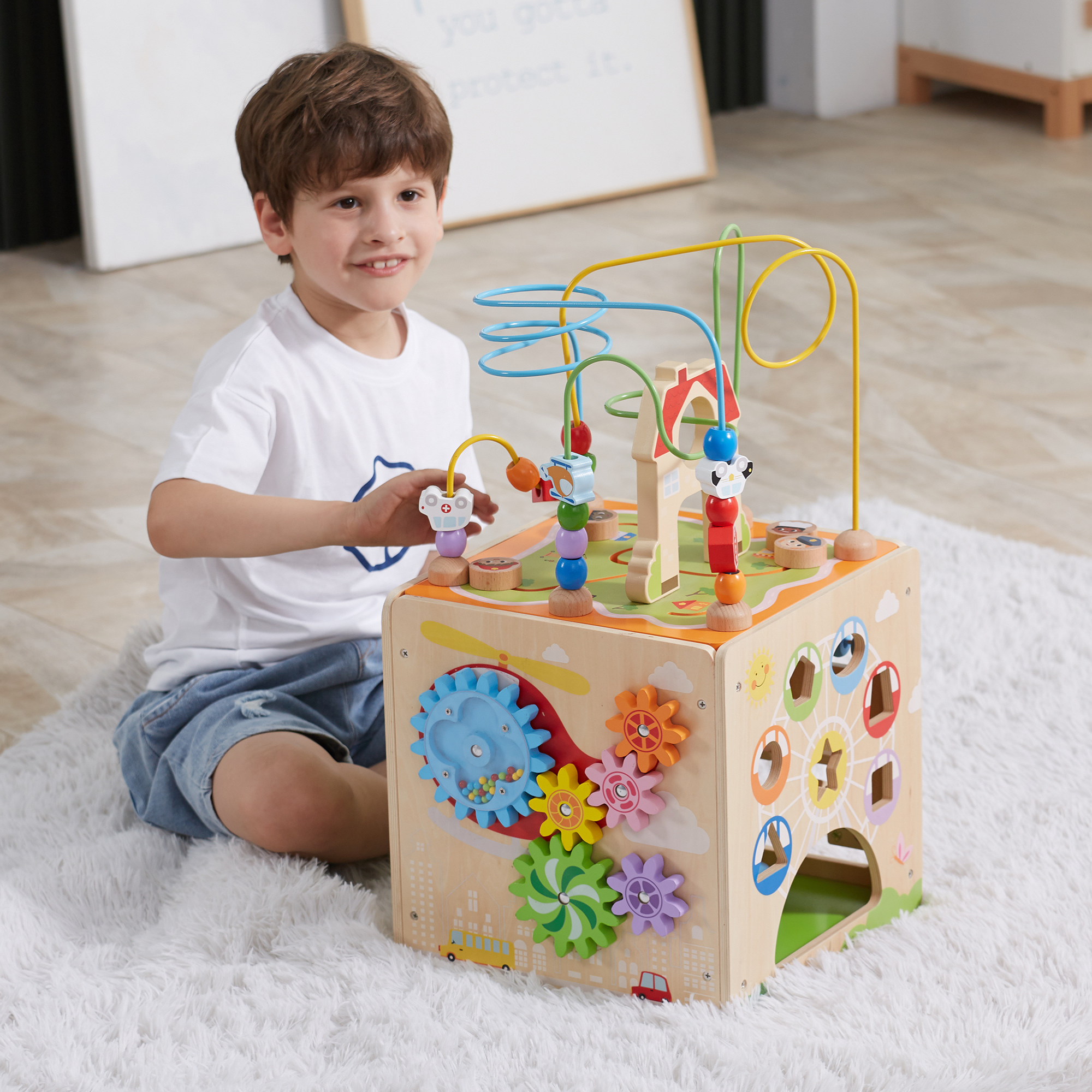 Viga 5-in-1 Activity Toy Box, Montessori Wooden Multi-Activity Play Center, Develops Motor Skills, Logic & Creativity, Eco-Friendly & Non-Toxic Educational Toy, for Boys & Girls Ages 18M+