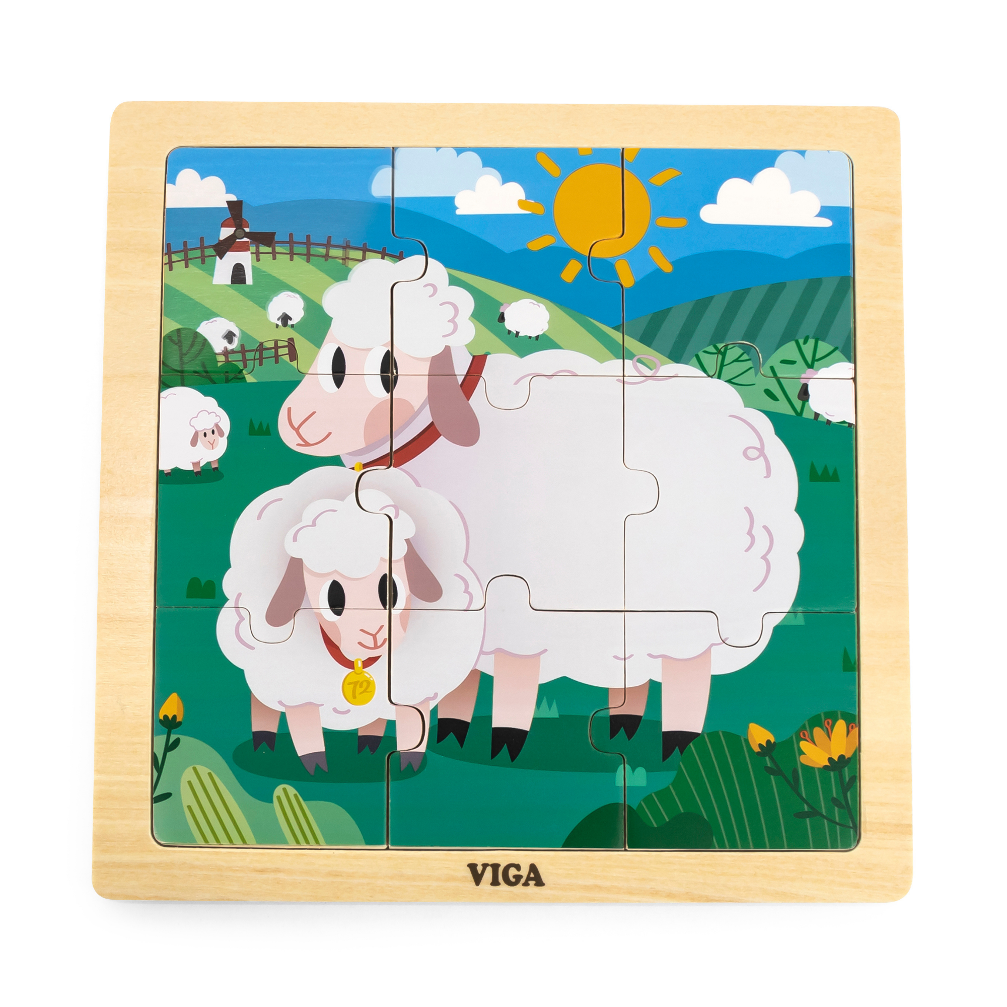 Viga Sheep, 9 Piece Jigsaw Puzzle, Montessori Wooden Toy, Develops Sensory, Cognitive & Fine Motor Skills, Non-Toxic & Eco-friendly Kids Educational Toy, Suitable for Boys and Girls Aged 18M+