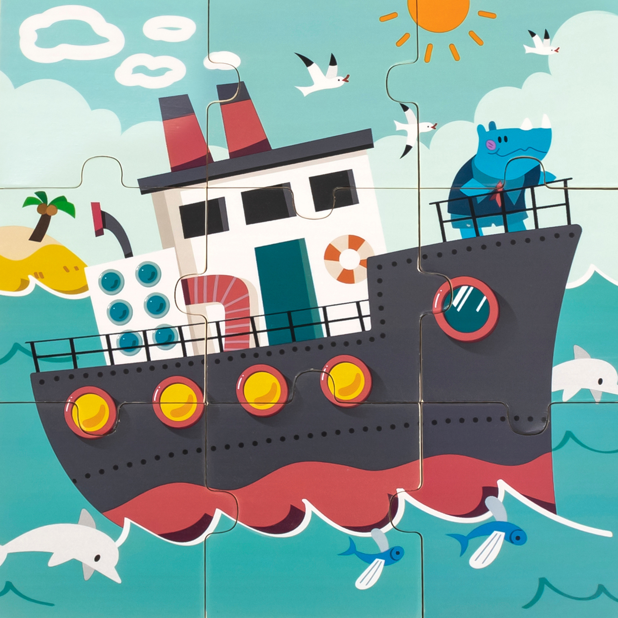 Viga Rhino on a Ship, 9 Piece Jigsaw Puzzle, Montessori Wooden Toy, Develops Sensory, Cognitive & Fine Motor Skills, Non-Toxic & Eco-friendly Kids Educational Toy, Suitable for Children Aged 18M+