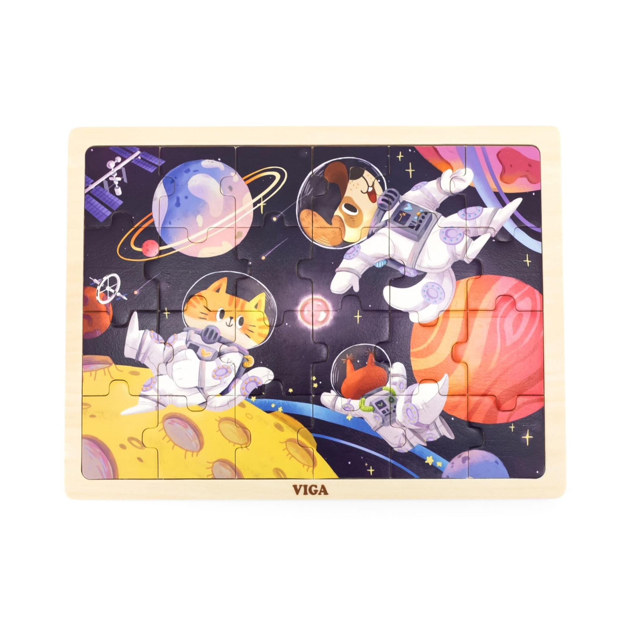 Viga Space Adventures, 24 Piece Jigsaw Puzzle, Montessori Wooden Toy, Develops Sensory, Cognitive & Fine Motor Skills, Non-Toxic & Eco-friendly Kids Educational Toy, Suitable for Children Aged 2Y+