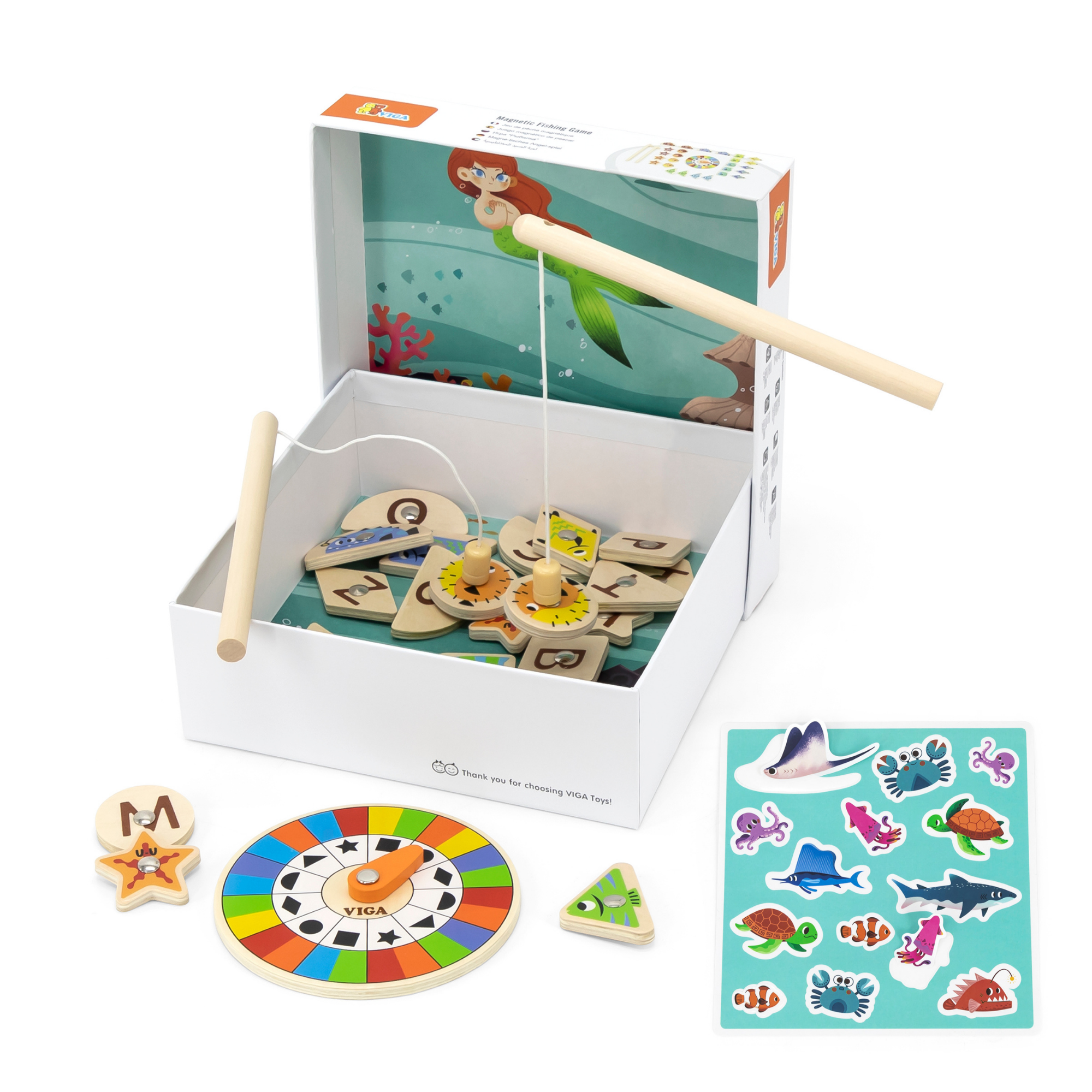 Viga Catching Fishes, 26 Piece Magnetic Puzzle, Montessori Wooden Toy, Develops Sensory, Cognitive & Fine Motor Skills, Non-Toxic & Eco-friendly Kids Educational Toy, Suitable for Children Aged 18M+