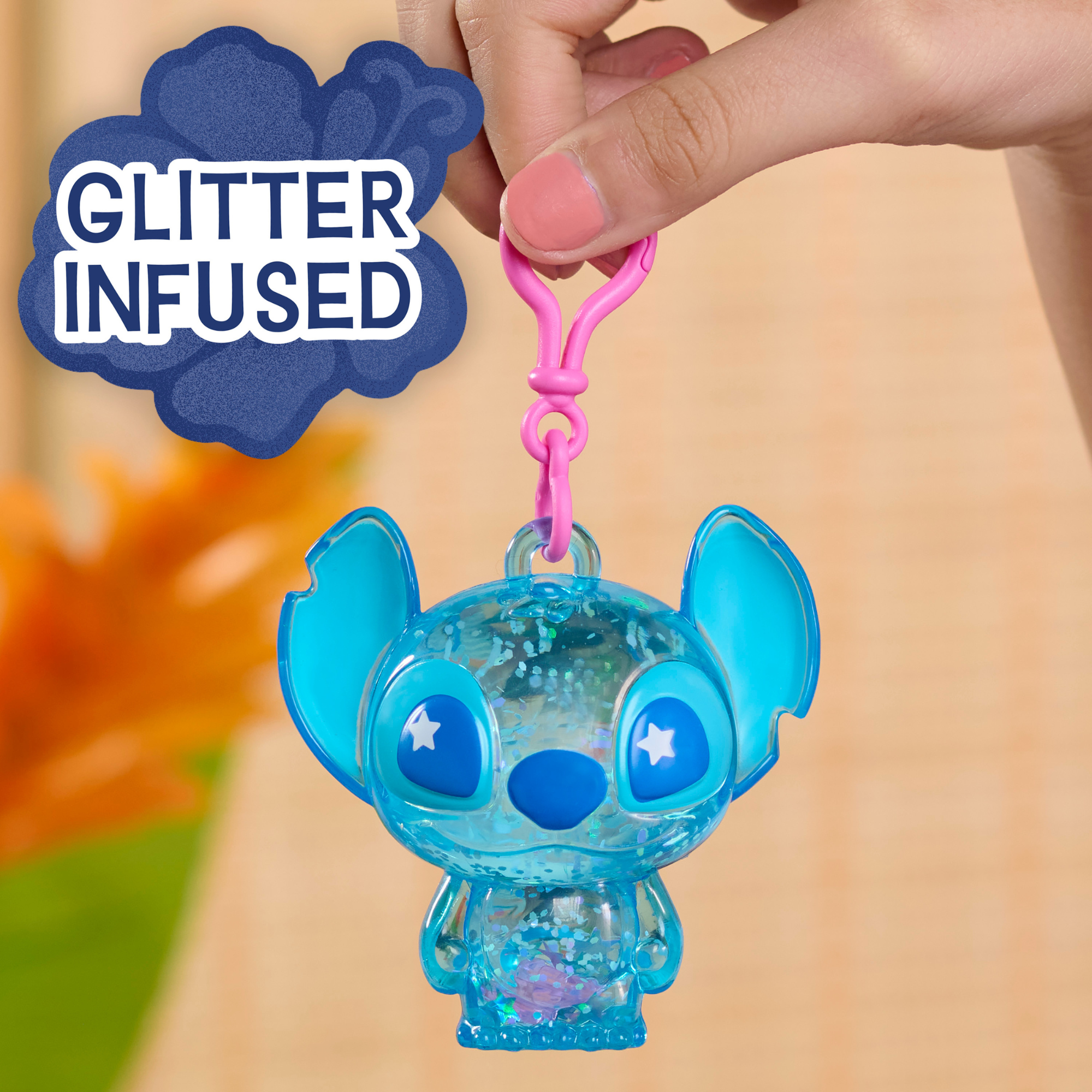 Disney Lilo & Stitch 3" Inch (7.5 cm) Collectible Clip-on Action Figure Charm with Beads & Glitter, Officially Licensed Kids Toys by Just Play, Suitable for Children, Boys and Girls, Aged 3 Years+