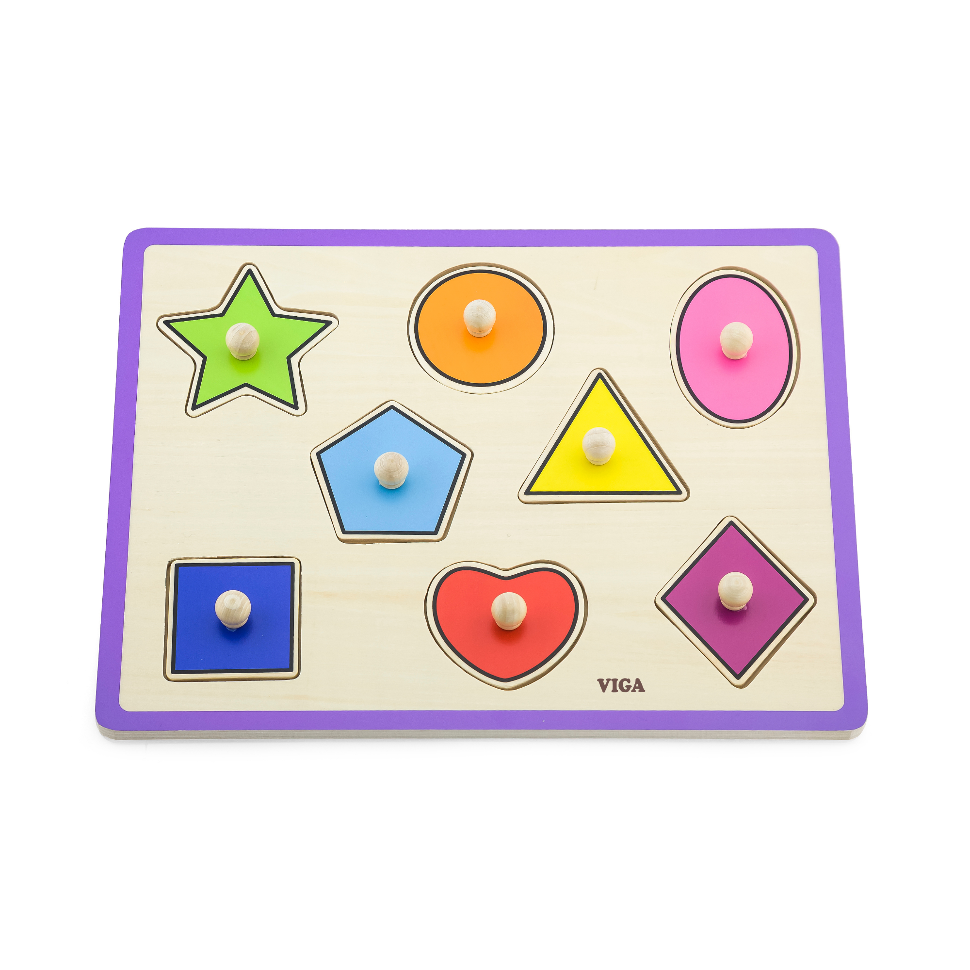 Viga Shapes, 8 Piece Knob Puzzle, Montessori Wooden Toy, Develops Sensory, Cognitive & Fine Motor Skills, Non-Toxic & Eco-friendly Kids Educational Toy, Suitable for Boys and Girls Aged 18M+