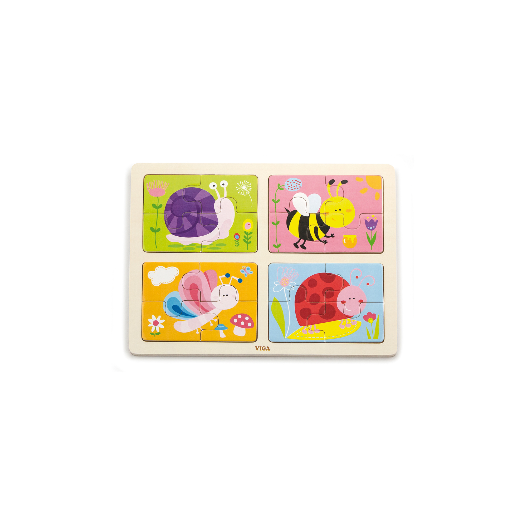Viga 4 in 1 Insect, 16 Piece Block Puzzle, Montessori Wooden Toy, Develops Sensory, Cognitive & Fine Motor Skills, Non-Toxic & Eco-friendly Kids Educational Toy, Suitable for Boys and Girls Aged 18M+