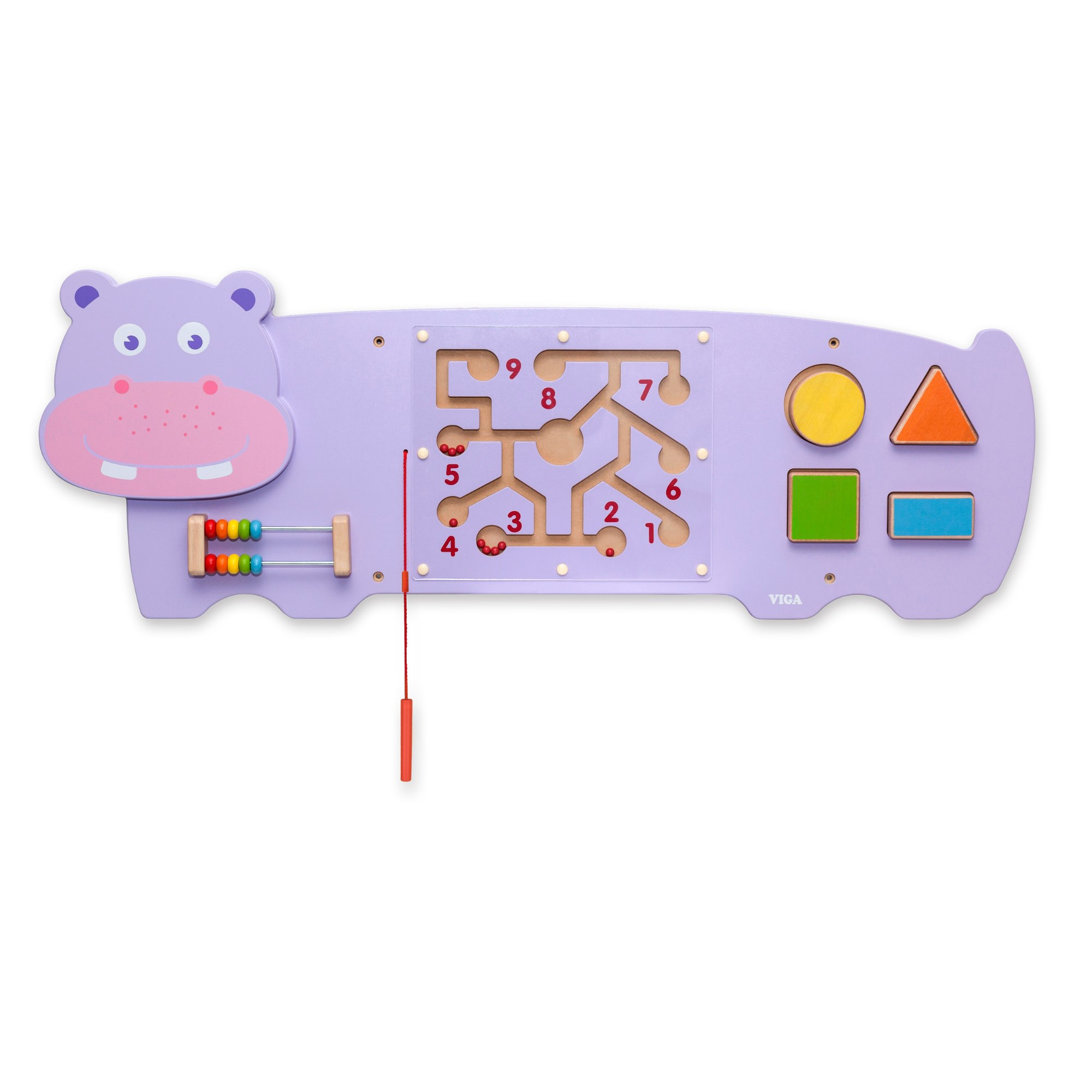 VIGA Montessori Hippo Wall Toy – Multifunctional Sensory Activity Panel for Toddlers – Durable Wooden Educational Toy for Hand-Eye Coordination and Brain Development – Ages 18 Months+