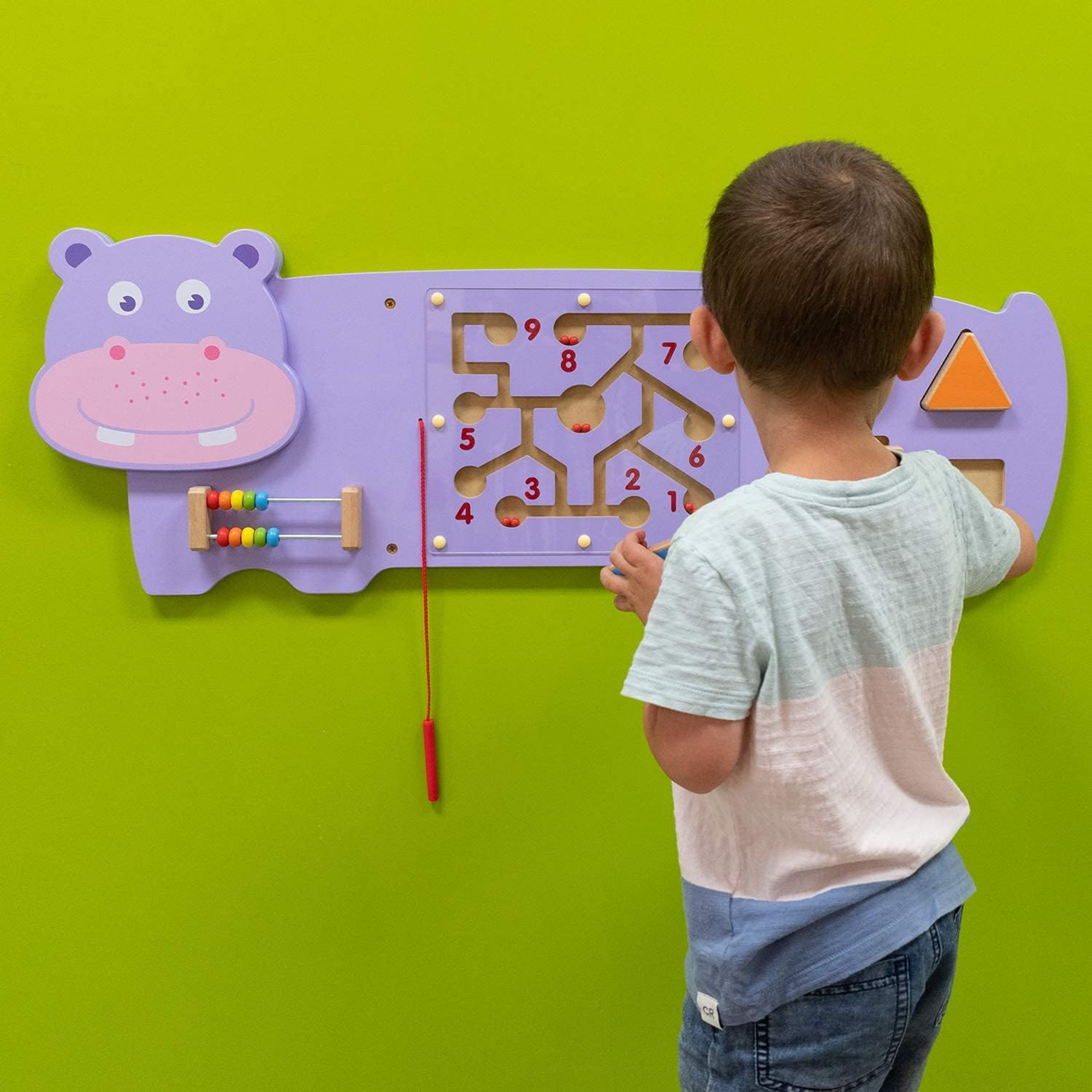 VIGA Montessori Hippo Wall Toy – Multifunctional Sensory Activity Panel for Toddlers – Durable Wooden Educational Toy for Hand-Eye Coordination and Brain Development – Ages 18 Months+