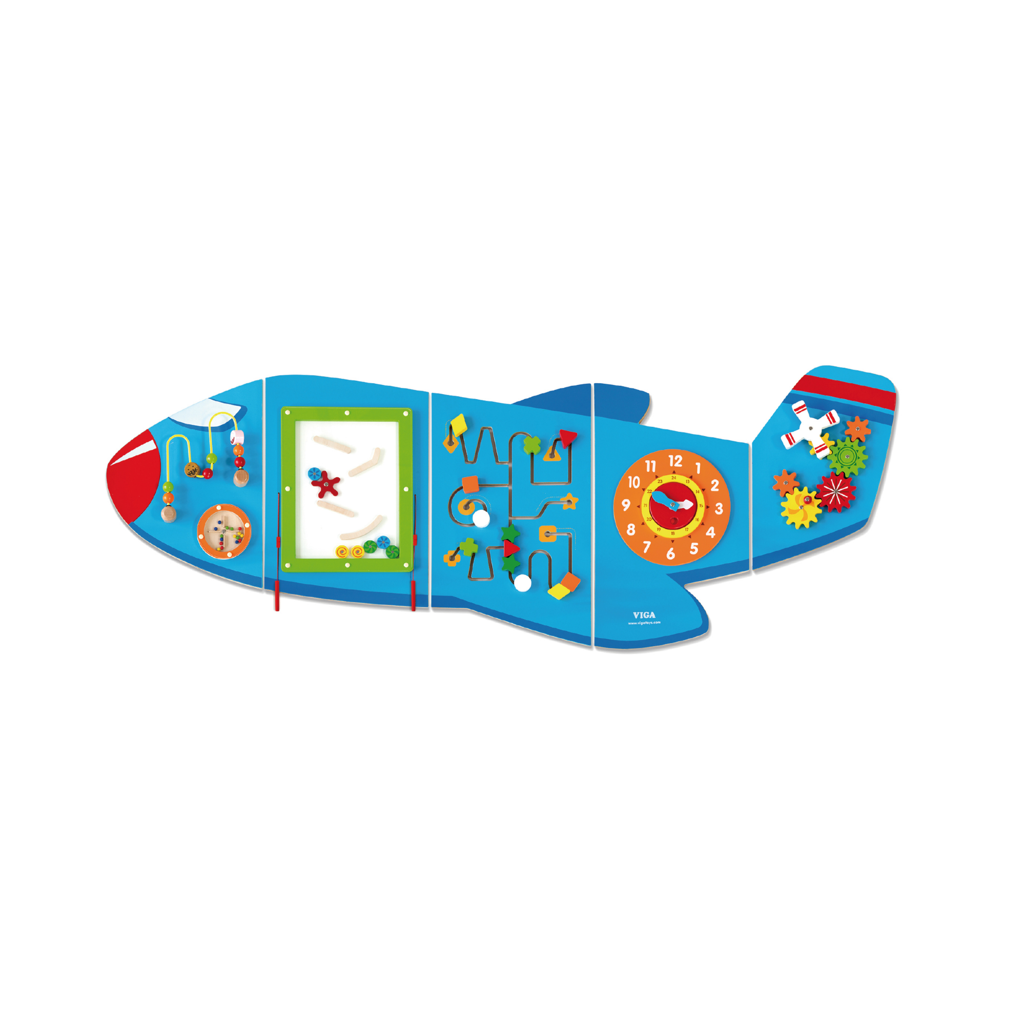 VIGA Wooden Wall Toy Airplane, Multi-Functional Montessori Sensory Activity Panel, 5-in-1 Interactive Wall-Mounted Toy for Toddlers, Eco-Friendly & Educational for Home, Schools & Learning Centers