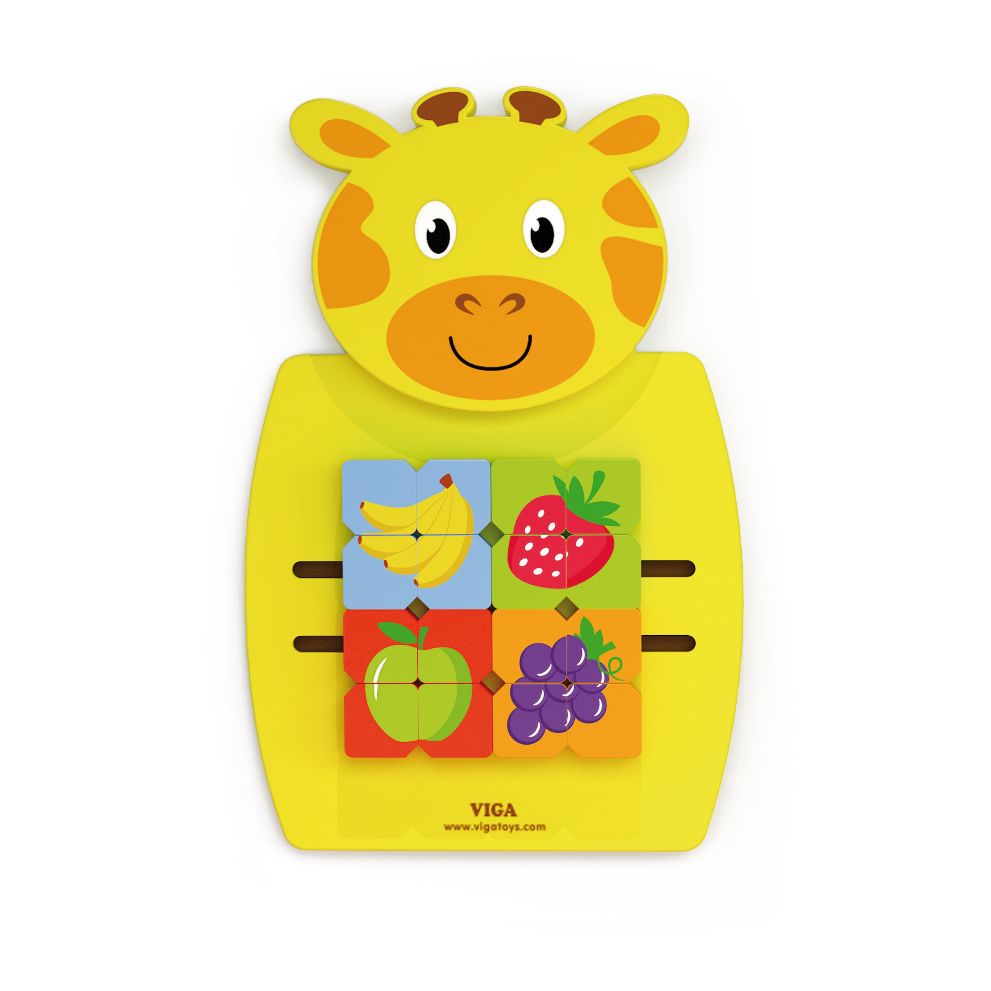 VIGA Mosaic Fruits Wall Toy, Montessori Puzzle Board with 4 Fruit Puzzles, Develops Cognitive, Motor Skills, Hand-Eye Coordination & Logic, Eco-Friendly & Non-Toxic, for Boys & Girls Ages 18M+