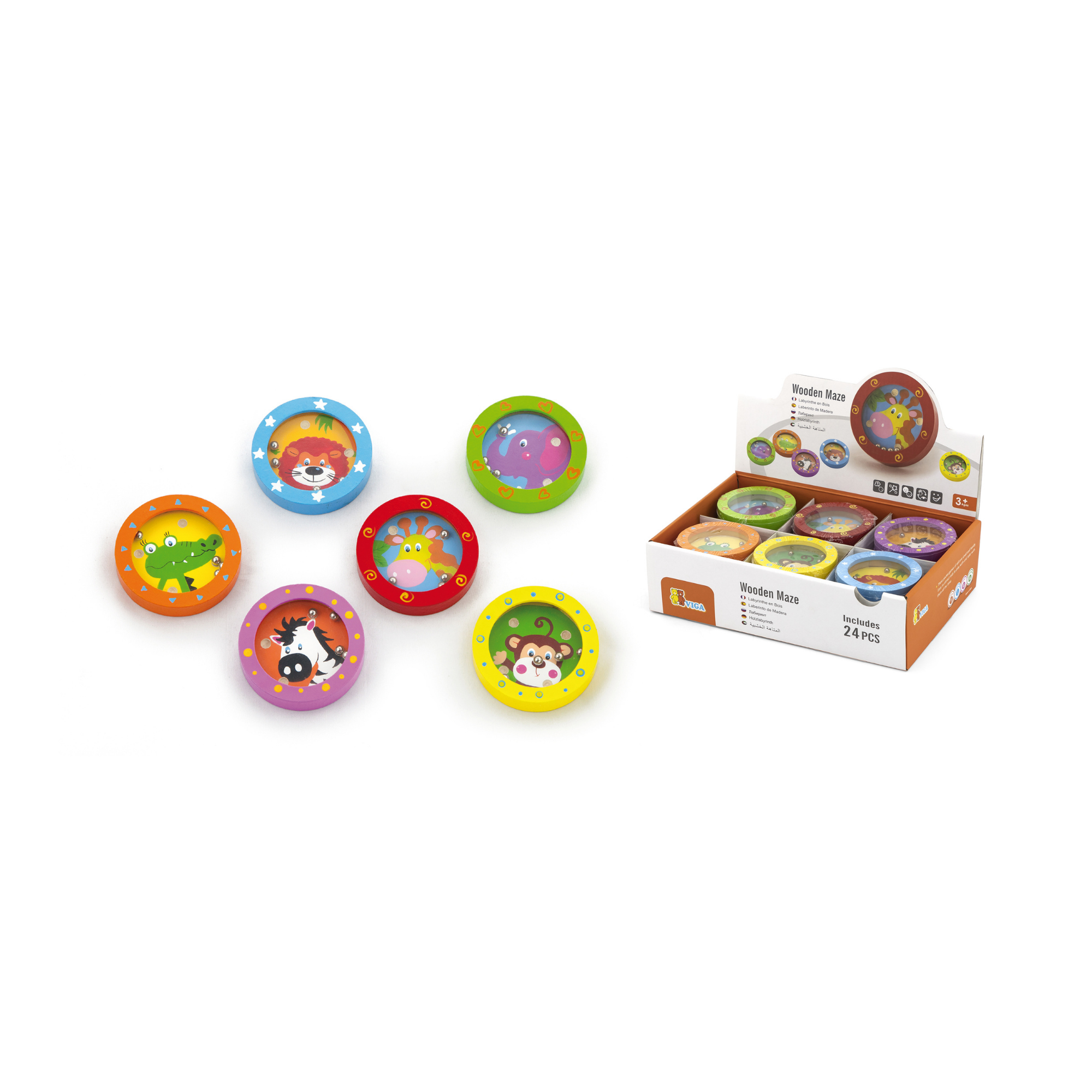 Viga Wild Animals Assorted, Ball-in-a-Maze Puzzle, 1 Piece, Montessori Wooden Toy, Develops Sensory, Cognitive & Fine Motor Skills, Non-Toxic & Eco-friendly Kids Educational Toy, Suitable for Children 3Y+