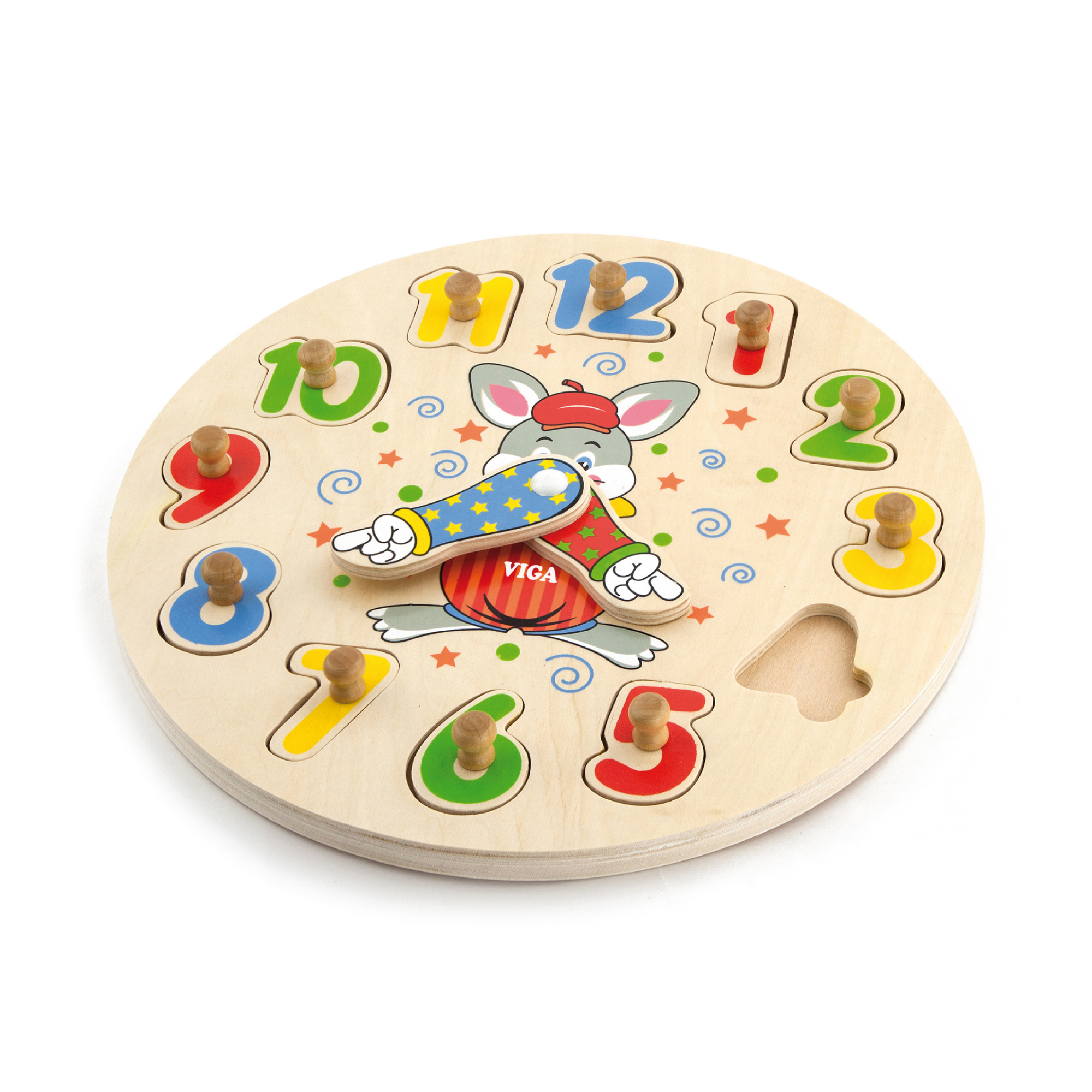 Viga Clock, 12 Piece Knob Puzzle, Montessori Wooden Toy, Develops Sensory, Cognitive & Fine Motor Skills, Non-Toxic & Eco-friendly Kids Educational Toy, Suitable for Boys and Girls Aged 2Y+