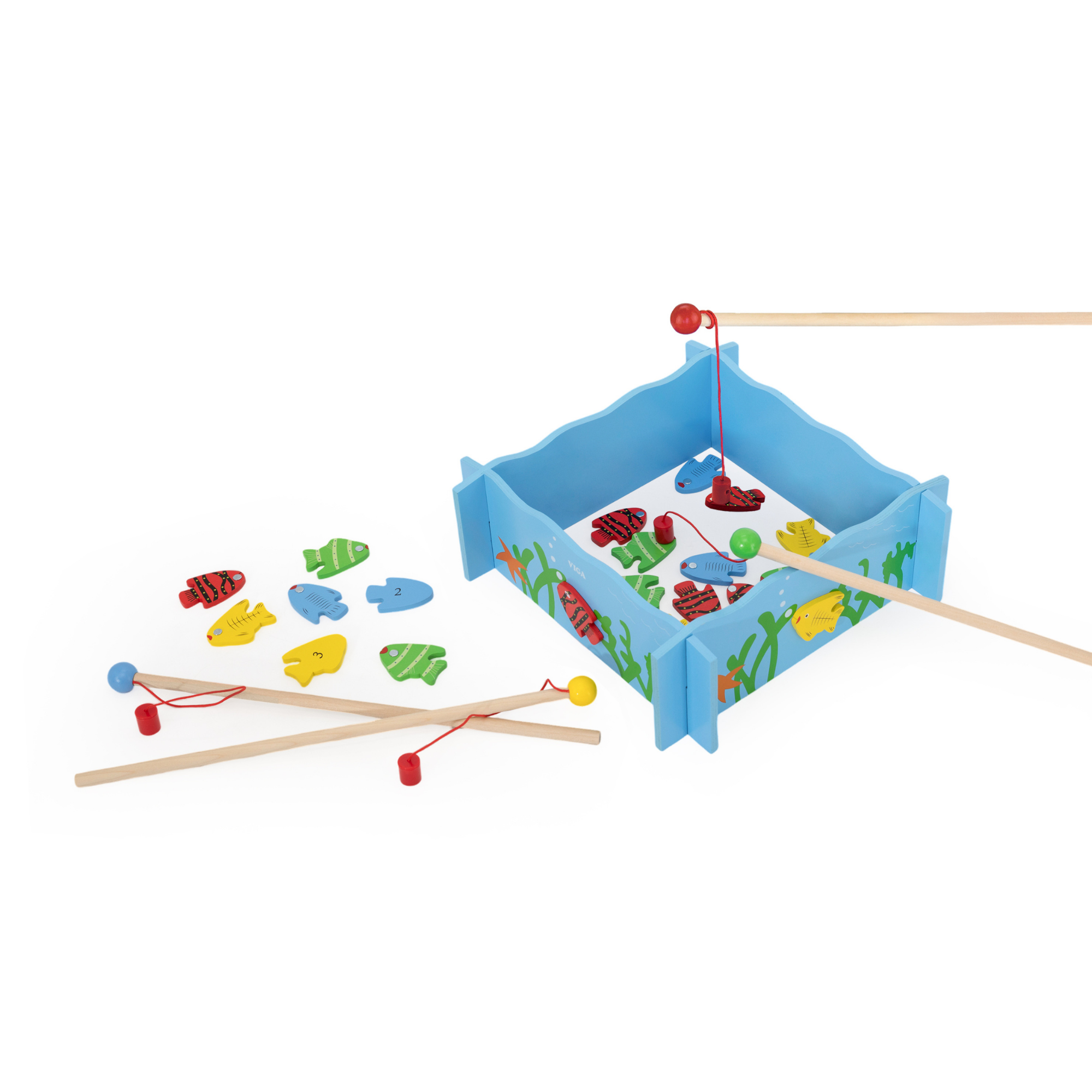 Viga Wooden Fishing Game, Montessori Magnetic Toy with 4 Rods & Numbered Fish, Develops Fine Motor Skills & Early Number Recognition, Eco-Friendly & Non-Toxic Educational Toy, for Ages 18M+
