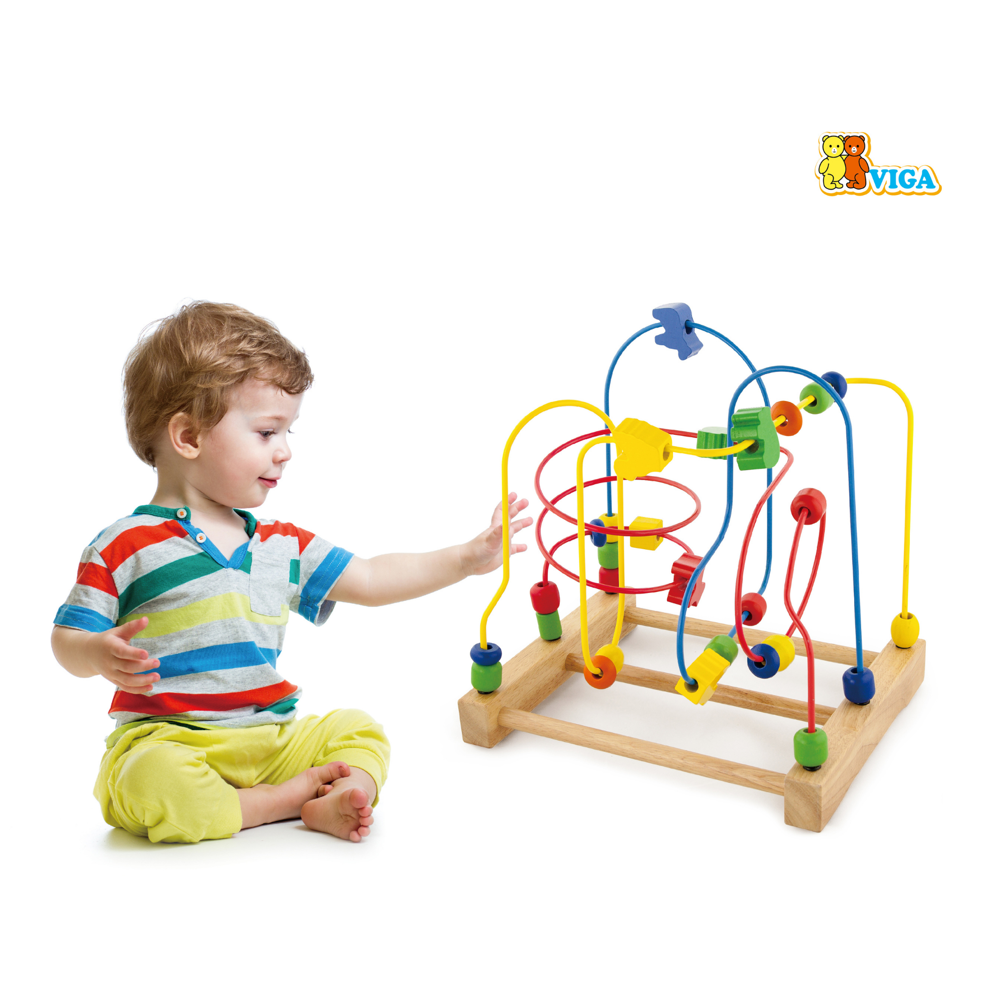 VIGA Wire Beads Toy, Montessori Wooden Bead Maze, Builds Fine Motor Skills, Hand-Eye Coordination, Color Recognition & Logic, Safe & Eco-Friendly Paints, Ideal for Toddlers, for Boys & Girls Ages 18M+