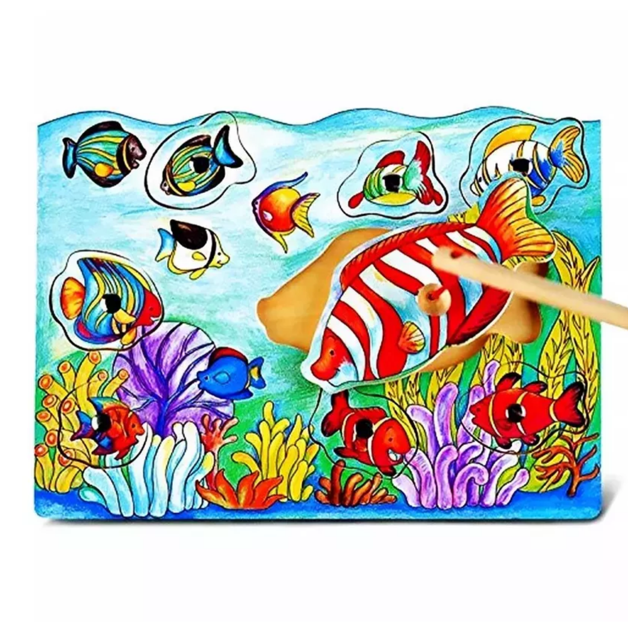 Viga Fishing with Rod, 8 Piece Magnetic Puzzle, Montessori Wooden Toy, Develops Sensory, Cognitive & Fine Motor Skills, Non-Toxic & Eco-friendly Kids Educational Toy, Suitable for Children Aged 18M+