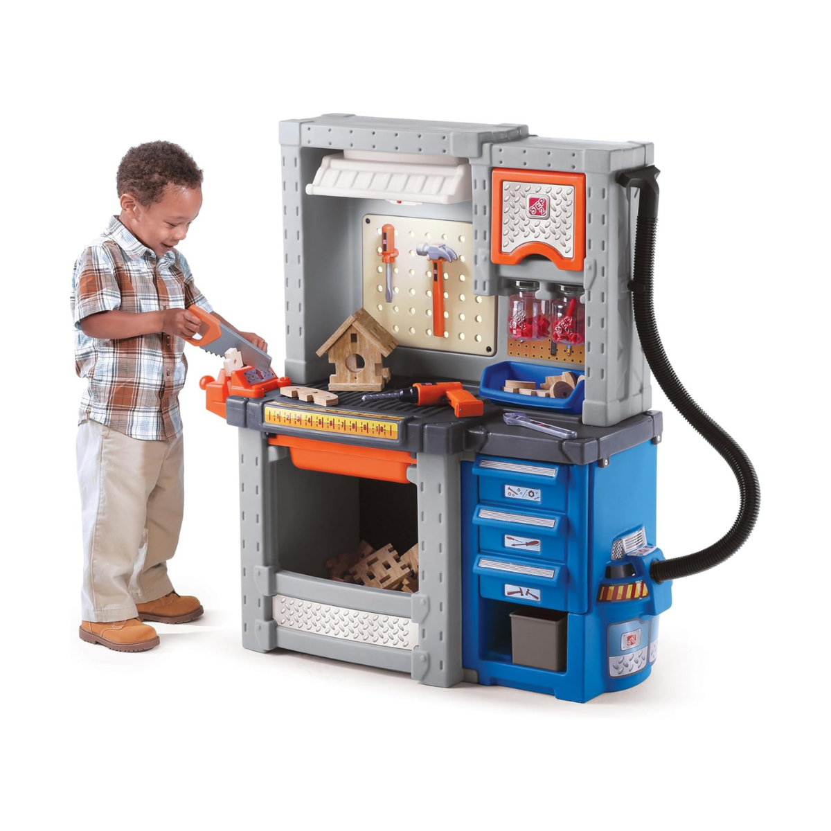 Step2 Deluxe Workshop 706000, Kids Role Play Workbench, Realistic Tools & Accessories, Durafoam Wood Projects, Storage Cabinets, Neutral/Earthy Tones, Ages 3+