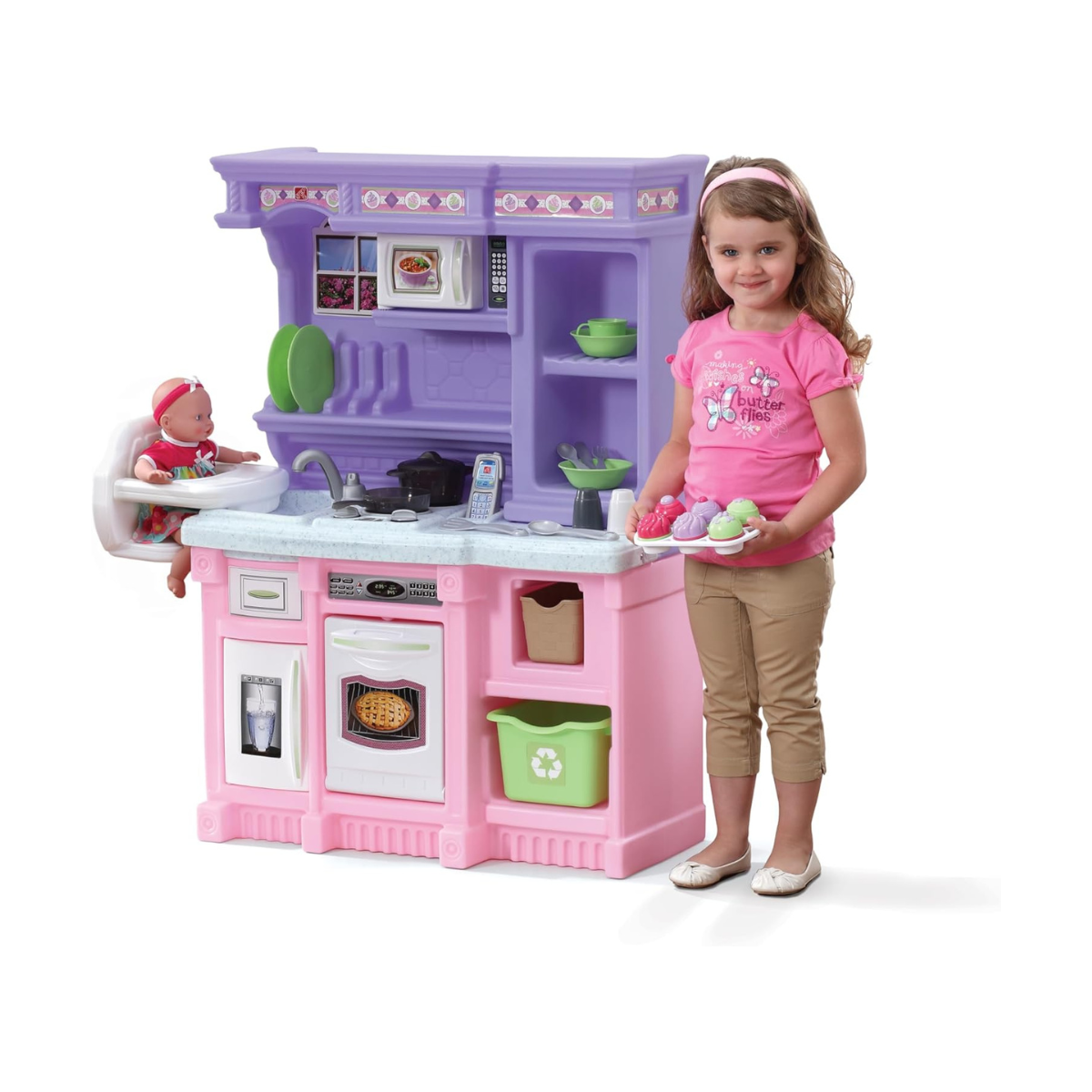 Step2 Little Bakers Kitchen 825100, Kids Pretend Play Kitchen with Accessories, Electronic Stove Sounds, Built-in Doll Seat, Granite Countertop, Ages 2+