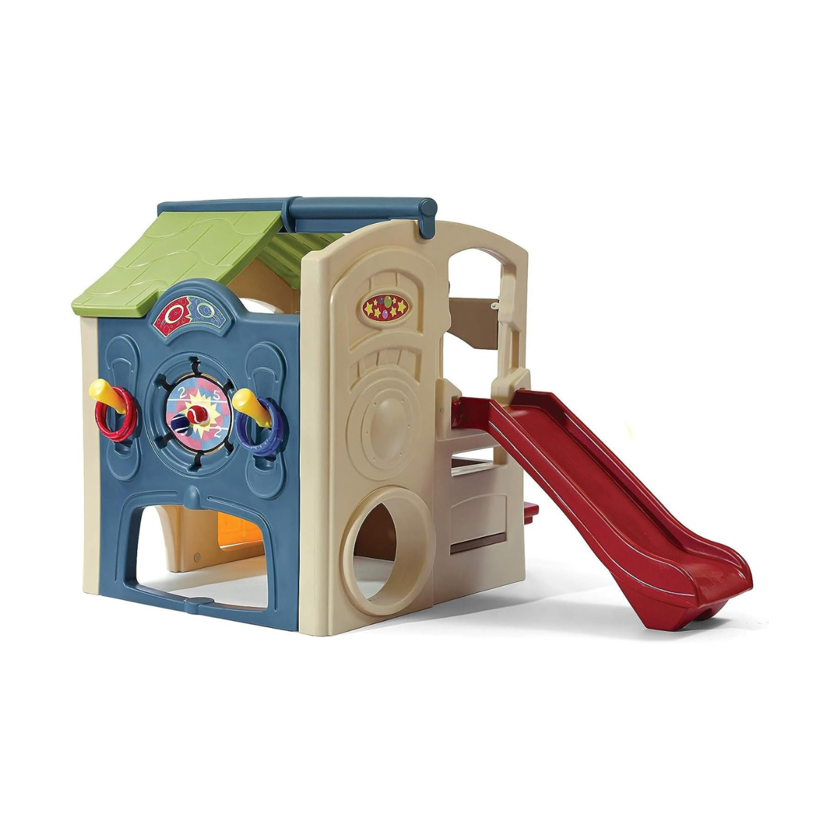 Step2 Neighborhood Fun Center 851000, Kids Outdoor Playhouse with Slide, Activity Wall, Snack Table & Seats, Durable Poly Construction, Ages 2+