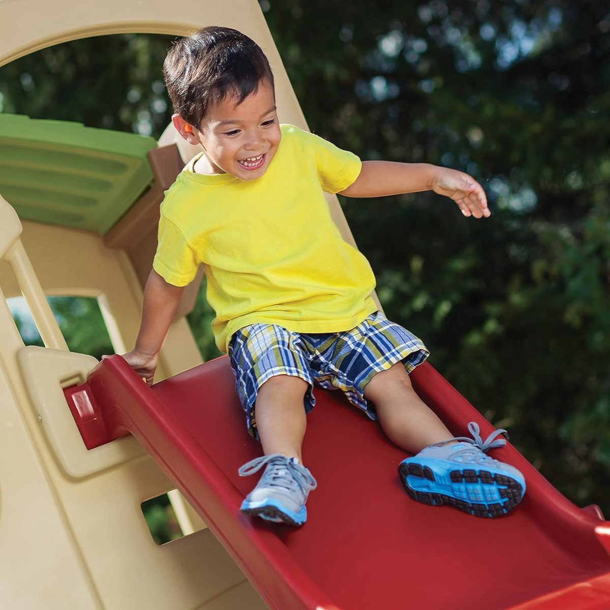 Step2 Neighborhood Fun Center 851000, Kids Outdoor Playhouse with Slide, Activity Wall, Snack Table & Seats, Durable Poly Construction, Ages 2+