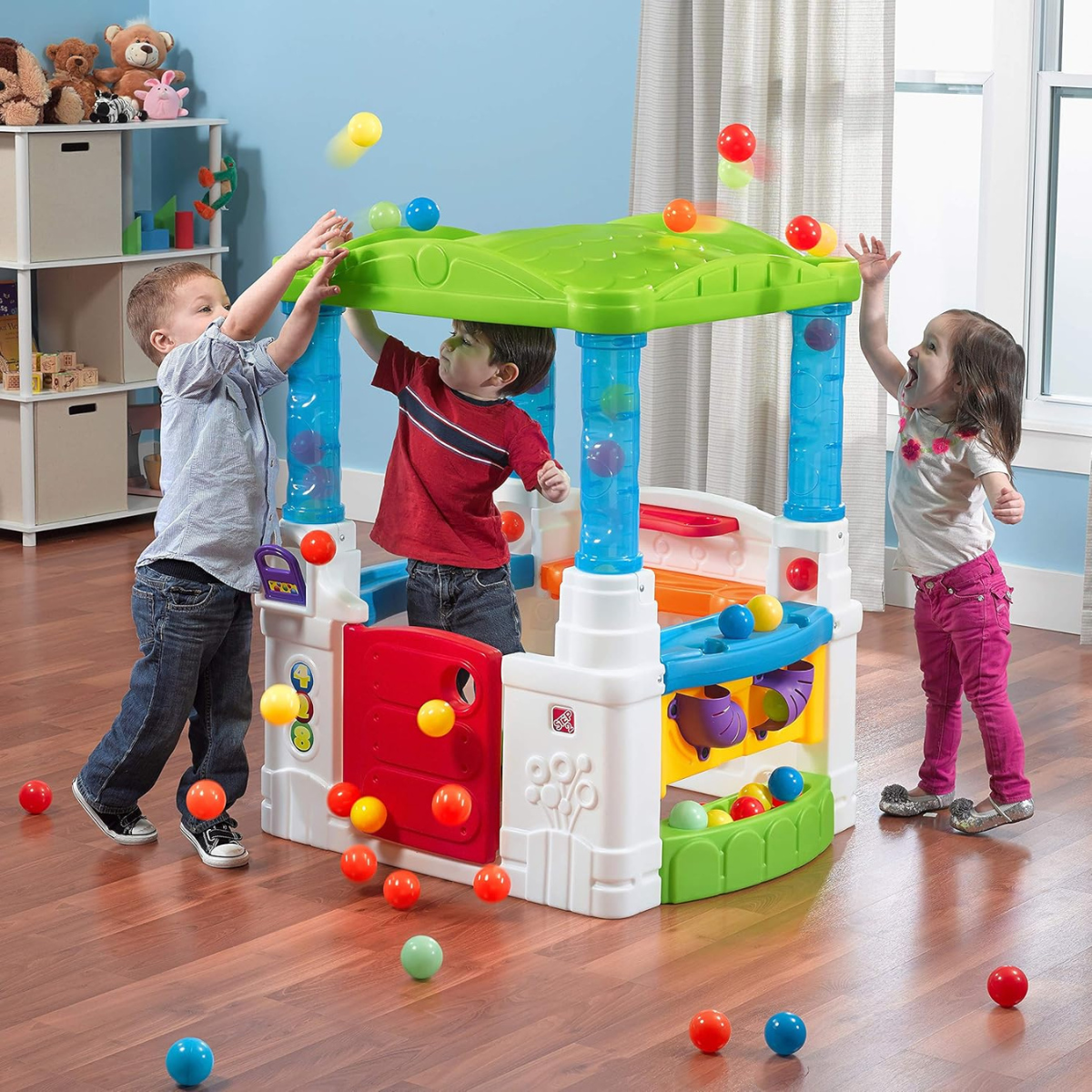 Step2 WonderBall Fun House Playhouse 853900, Kids Indoor & Outdoor Playhouse with Ball Maze, Flipper Game, Dutch Door & 20 Play Balls, Multi-Colour, Ages 18M+