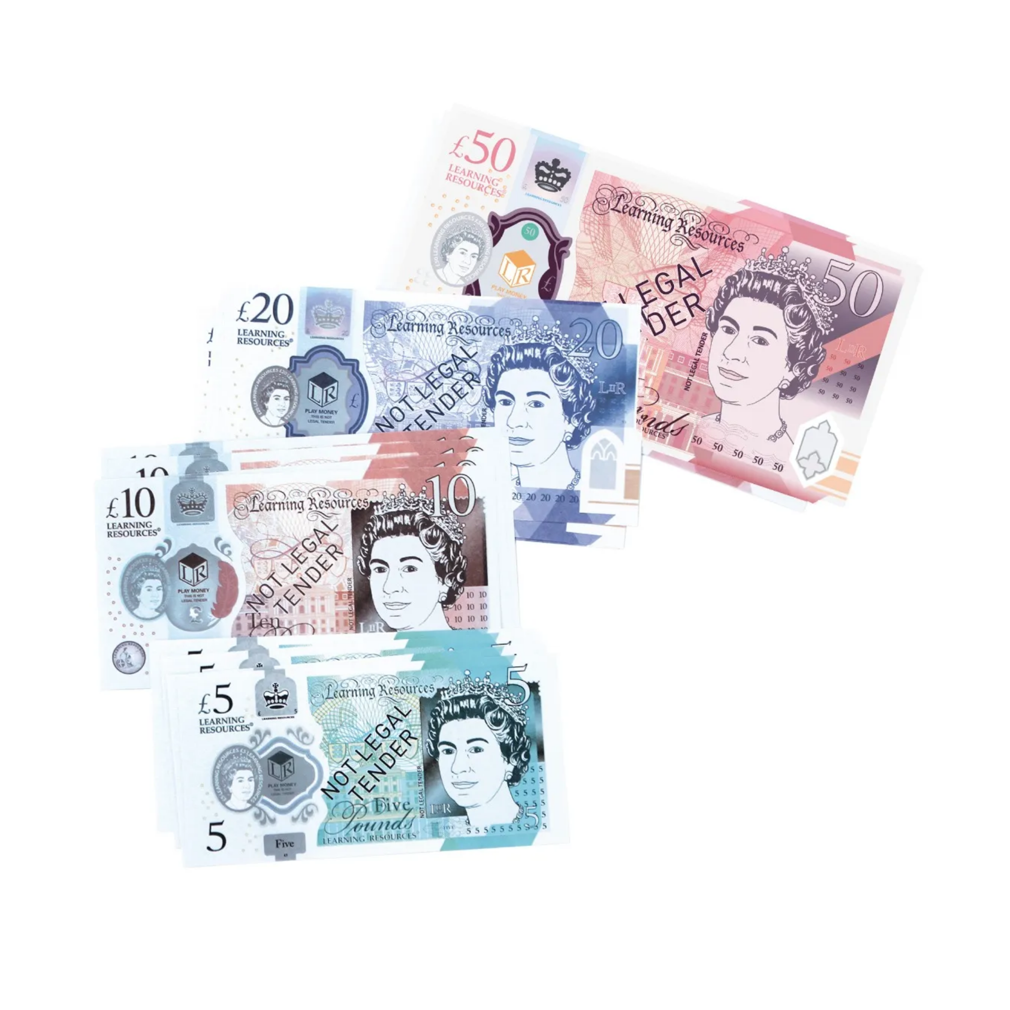 مجموعة نقود من Learning Resources UK، 50 ورقة نقدية للعب على جانب واحد، معتمدة من وزارة الخزانة البريطانية، عملة لعبة تعليمية واقعية، للأعمار من 3 سنوات فما فوق