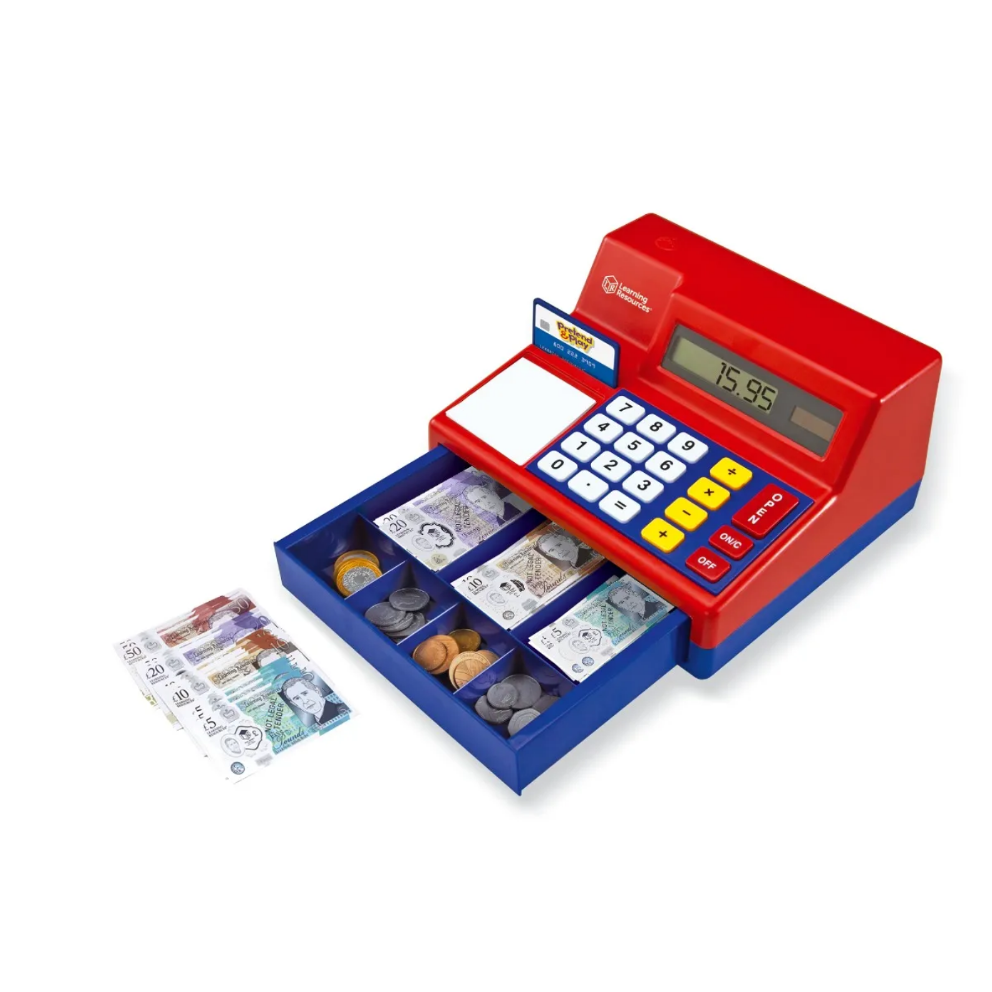 Learning Resources Pretend & Play Calculator Cash Register, UK Currency Toy Till with Play Money & Credit Card, Solar-Powered Calculator for Early Maths & Money Skills, Ages 3+