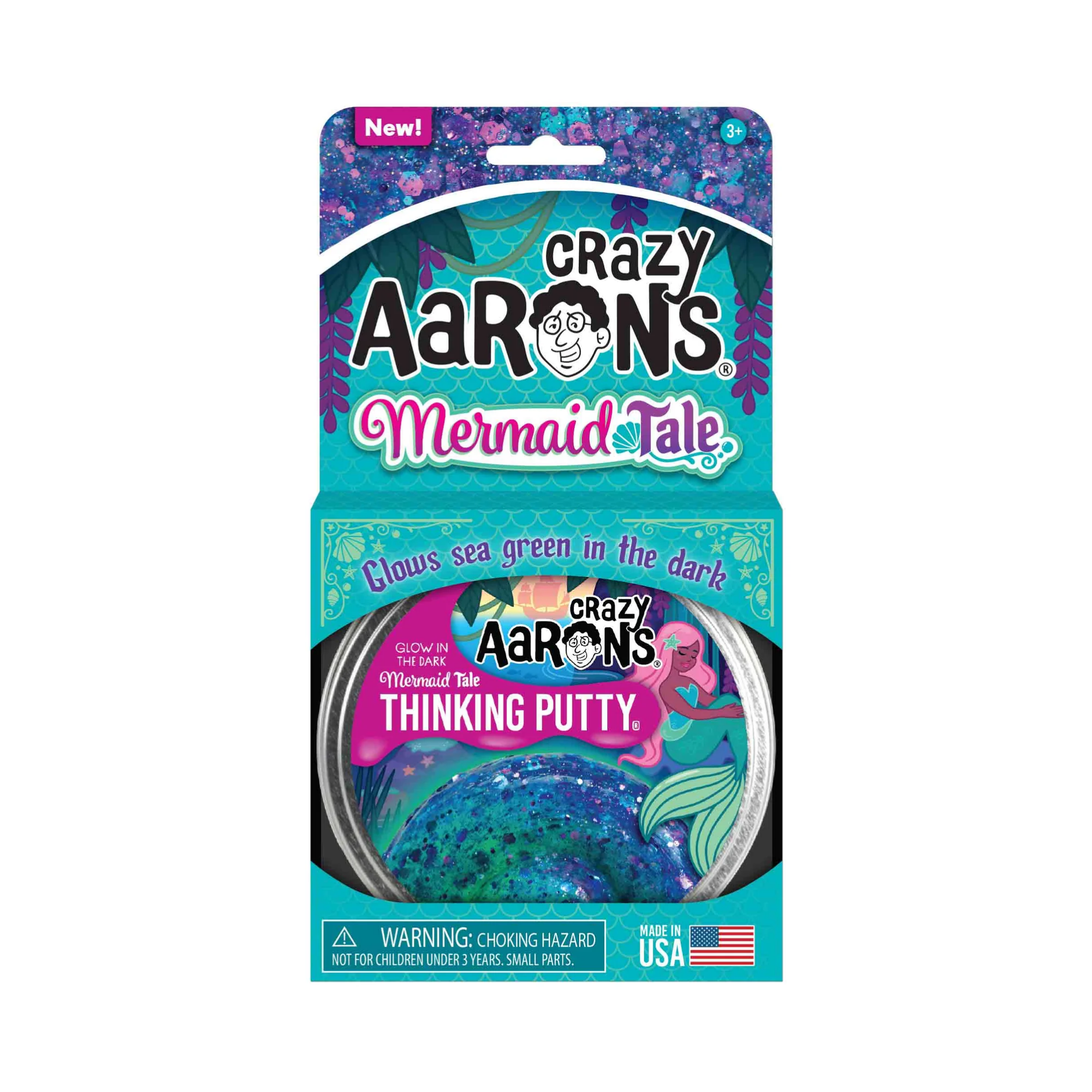 معجون التفكير المضيء في الظلام من Crazy Aaron's Mermaid Tale، علبة 4 بوصات مع 90 جرامًا من معجون اللعب الحسي غير السام الذي لا يجف أبدًا، لعبة فيدجيت إبداعية ناعمة الملمس للأولاد والبنات من سن 3 سنوات فما فوق