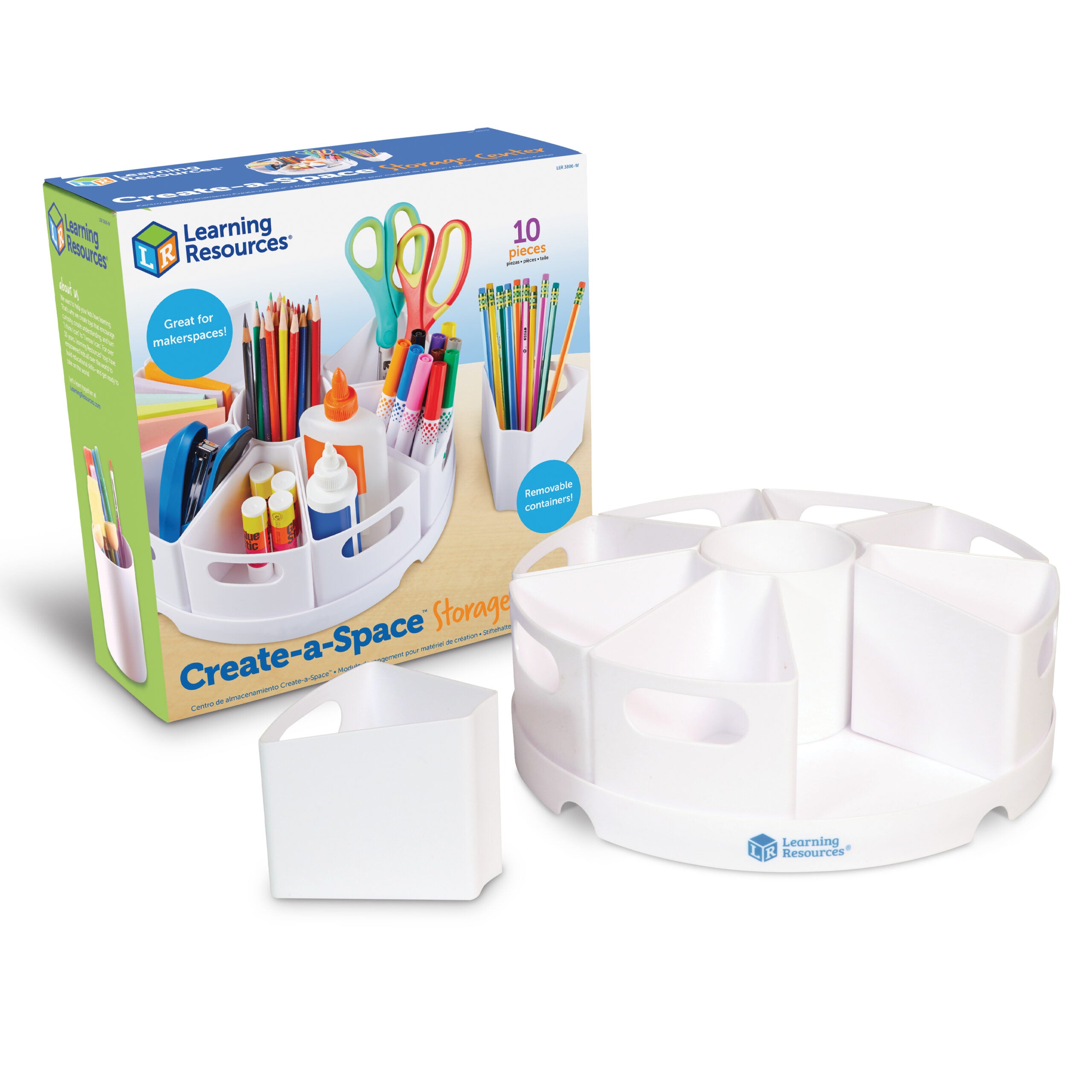 Learning Resources Create-a-Space Storage Centre, White, Rotating Desk Organizer with 8 Removable Containers, Classroom and Home Office Storage Solution