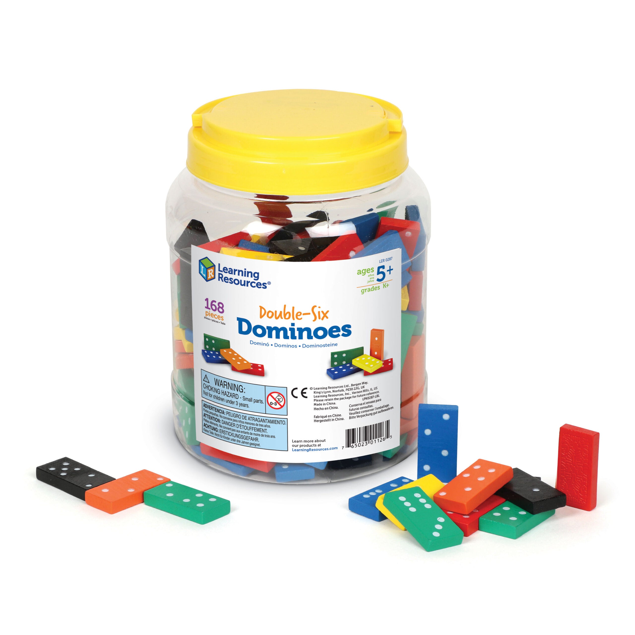 Learning Resources Double-Six Wooden Dominoes, Set of 168 Colourful Wooden Dominoes for Early Maths Activities, Includes Activity Guide, Ages 5+
