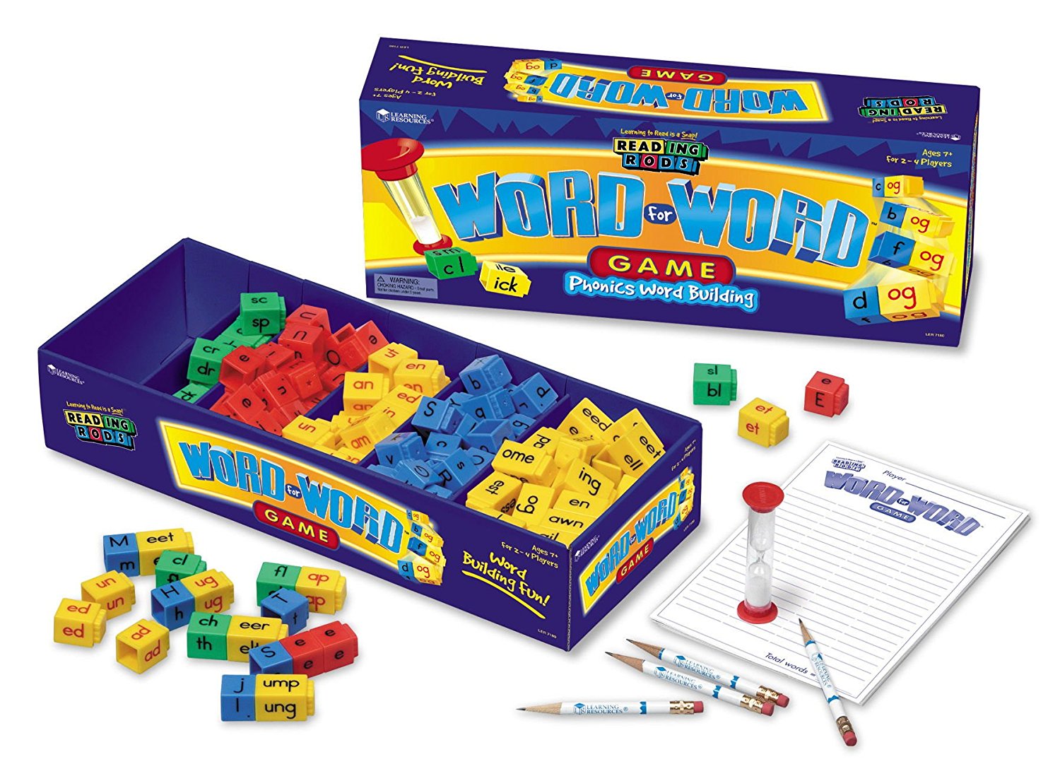 Learning Resources Word for Word Phonics Game, Fast-Paced Spelling Game for 2-4 Players, Includes Word Families, Letter Endings, and Blends