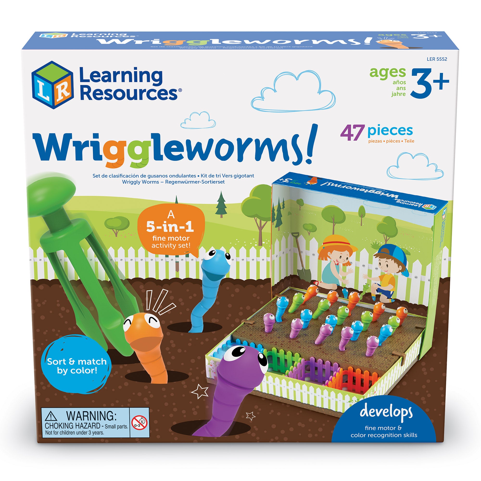 مجموعة أنشطة الحركة الدقيقة Wriggleworms من Learning Resources، لعبة تعليمية 5 في 1 لمرحلة ما قبل المدرسة، تنمي قبضة القلم والتنسيق، تتضمن ملقطًا ثلاثي القبضة وبطاقات أنشطة، للأعمار من 3 سنوات فما فوق