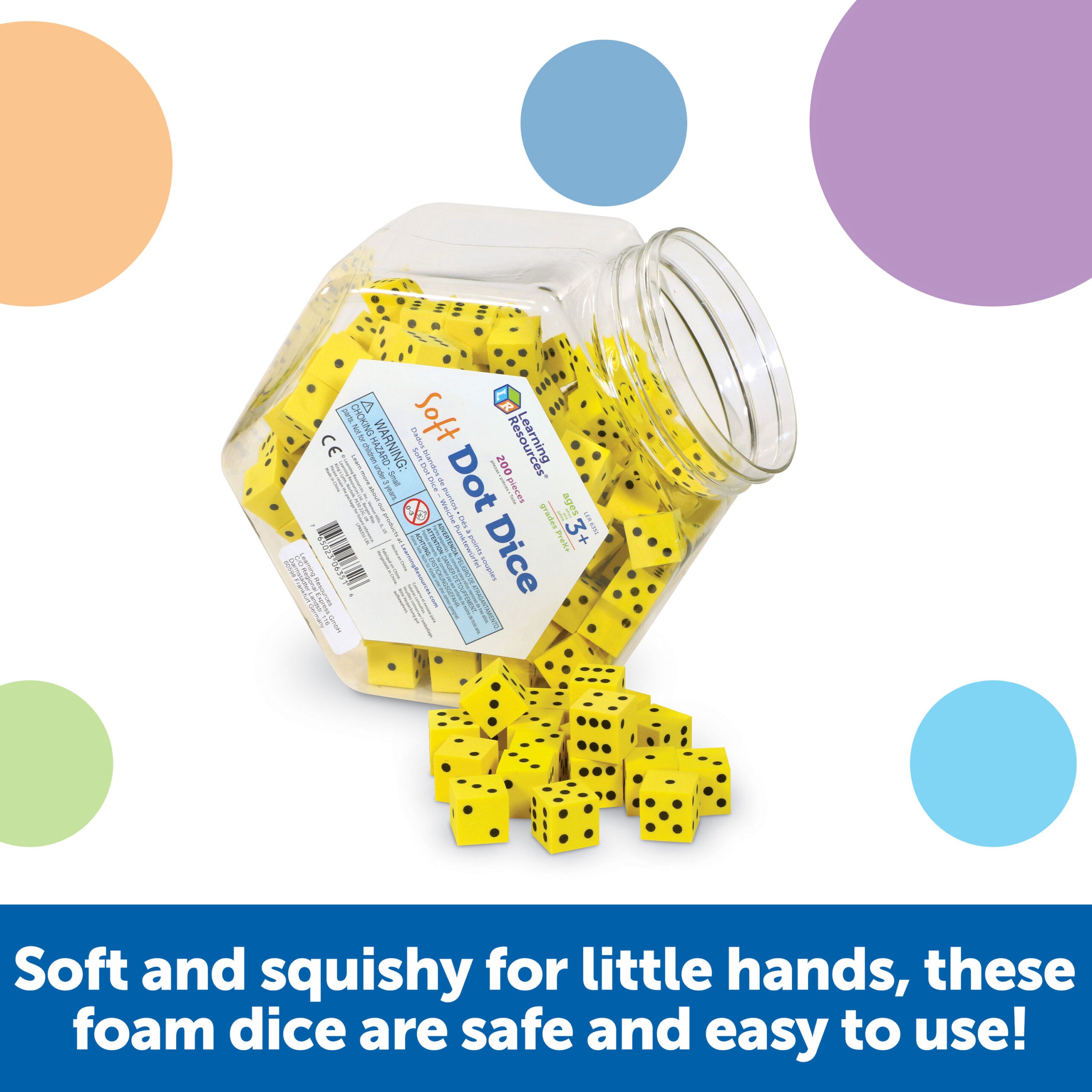 Learning Resources Soft Foam Dot Dice, Set of 200, Quiet and Durable Dice for Classroom Games, Maths Activities, and Probability Learning