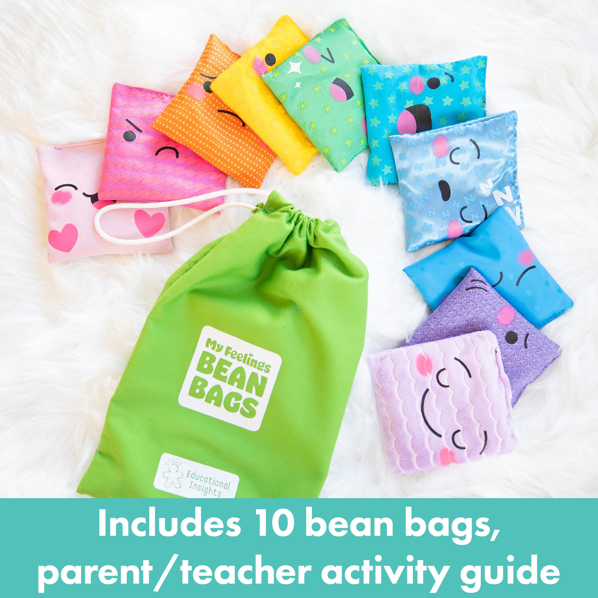 Learning Resources My Feelings Bean Bags, Set of 10 Tactile Emotion Bean Bags, Social Emotional Learning for Kids, Develops Vocabulary, Motor Skills & Sensory Awareness, Includes Activity Guide & Storage Bag, Ages 3+