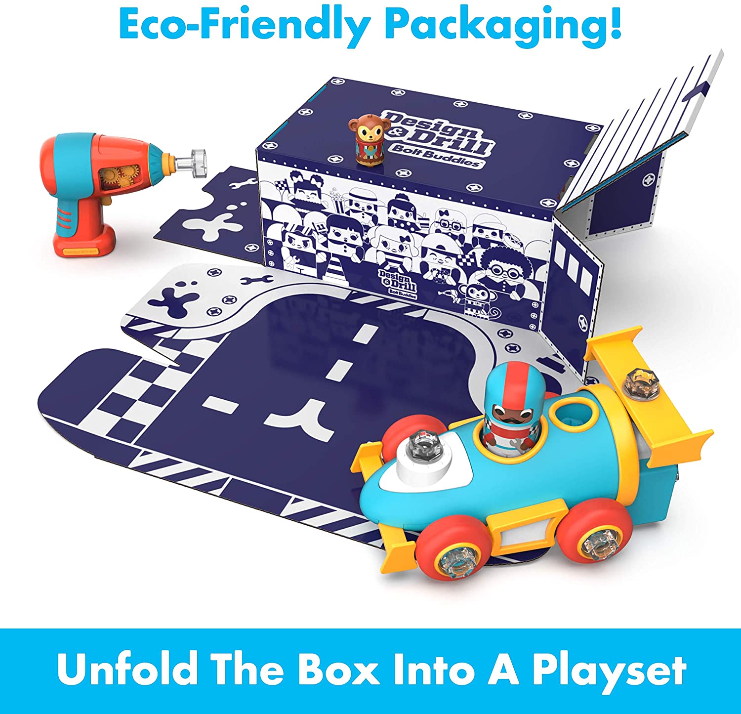 موارد التعلم تصميم وحفر بولت باديز سباق السيارات، لعبة بناء STEM مع مثقاب كهربائي مناسب للأطفال وشخصيات، للأعمار من 3 سنوات فما فوق