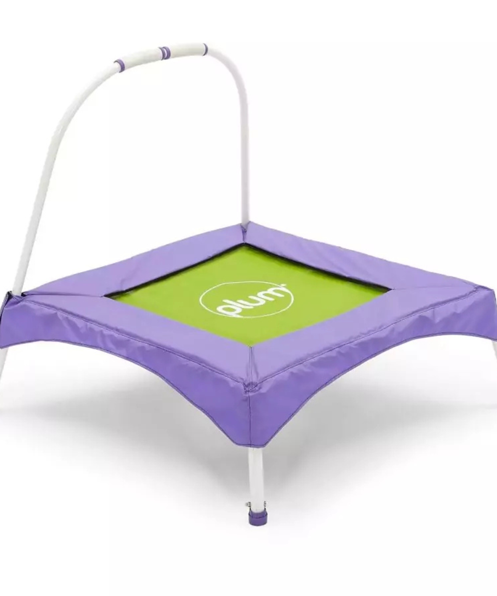 Plum Junior Jumper Trampoline, Stable Recreational Indoor and Outdoor Toy, with Soft Easy Grip Foam Handles, Padded Frame Design, Suitable for Kids 18 Months and Above, Purple