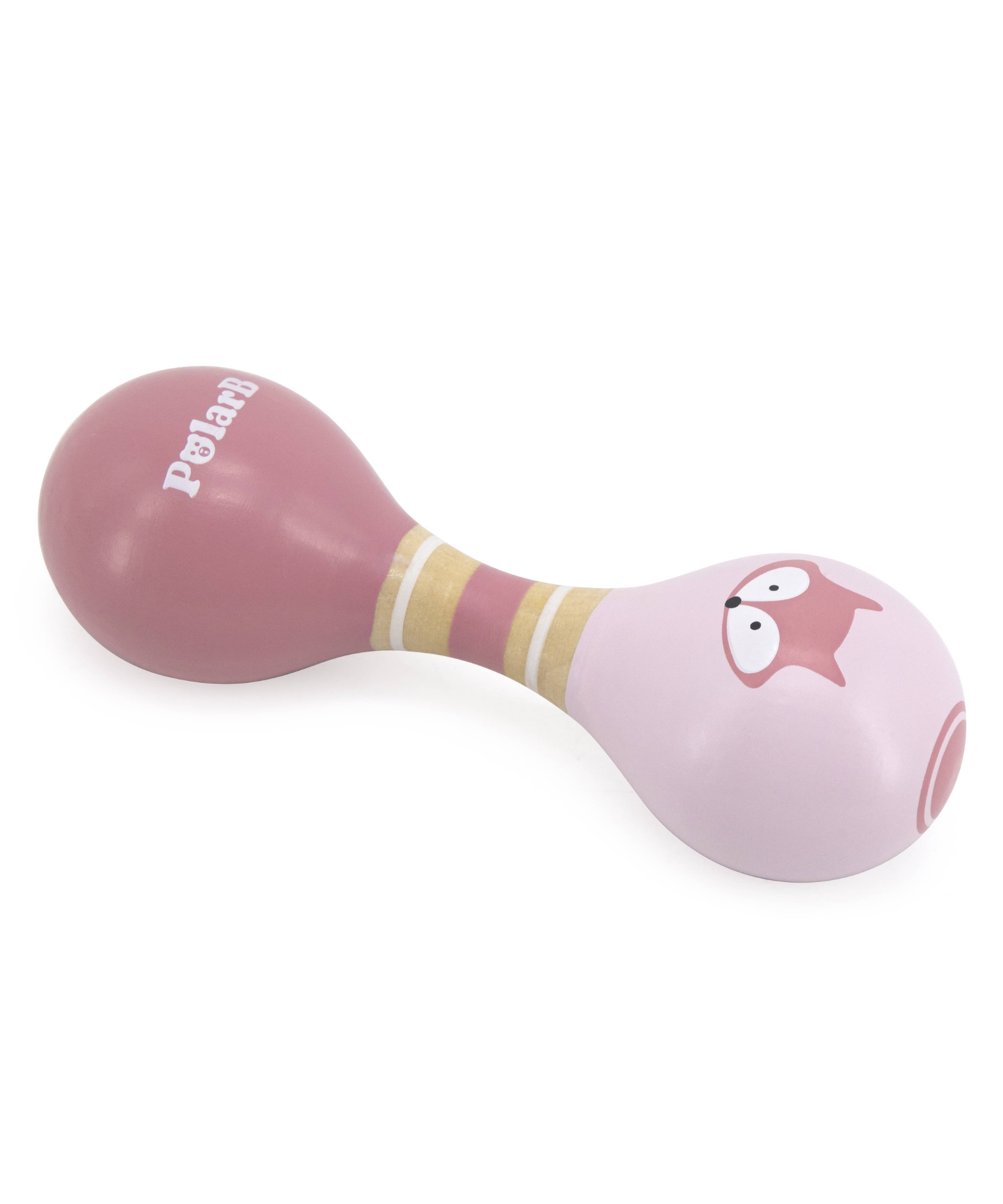 PolarB Wooden Double Maracas for Babies and Toddlers, Easy Grip Fox Design, Early Musical Instrument, Safe and Non-Toxic, Suitable from 0m+