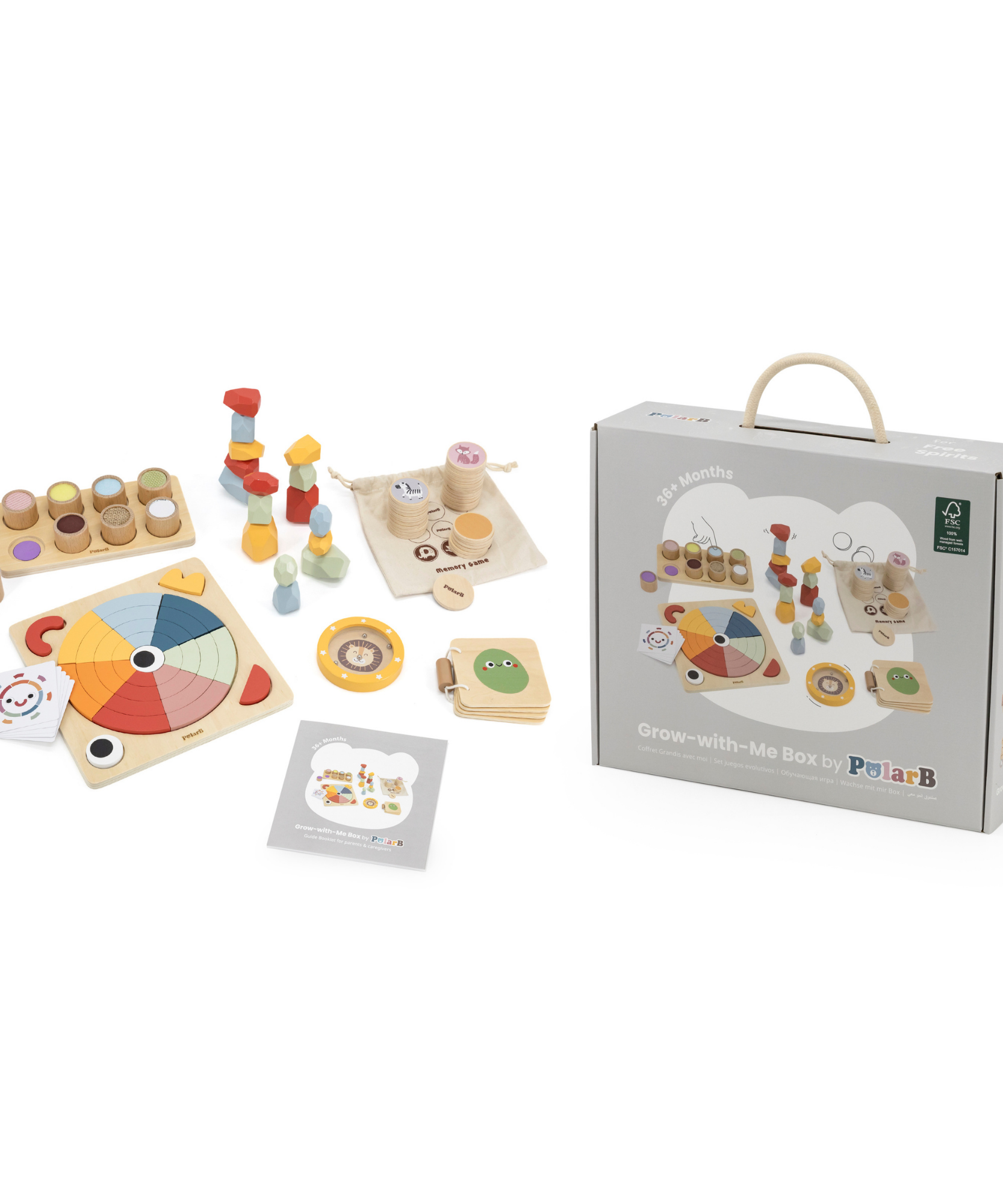 PolarB Grow-with-Me Free Spirits Educational Toy Set for Toddlers, Sensory, Motor Skills, Memory, Emotions, and Creative Play Activities, Eco-Friendly Wooden Toys for Ages 3 and Up