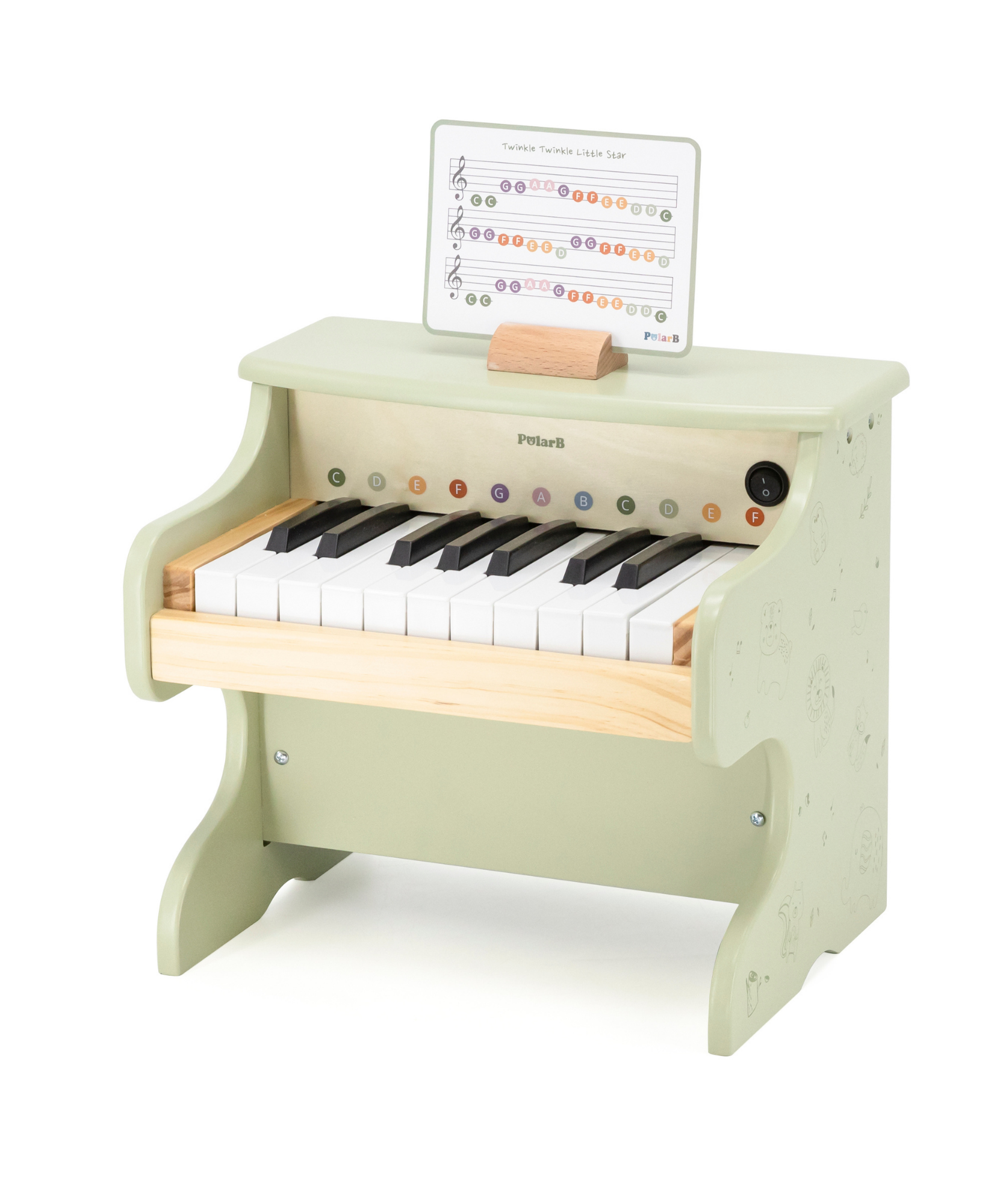 PolarB Wooden Toy Piano for Kids, Educational Musical Instrument with Colored Keys and Song Sheet, Preschool Learning Piano for Ages 3+