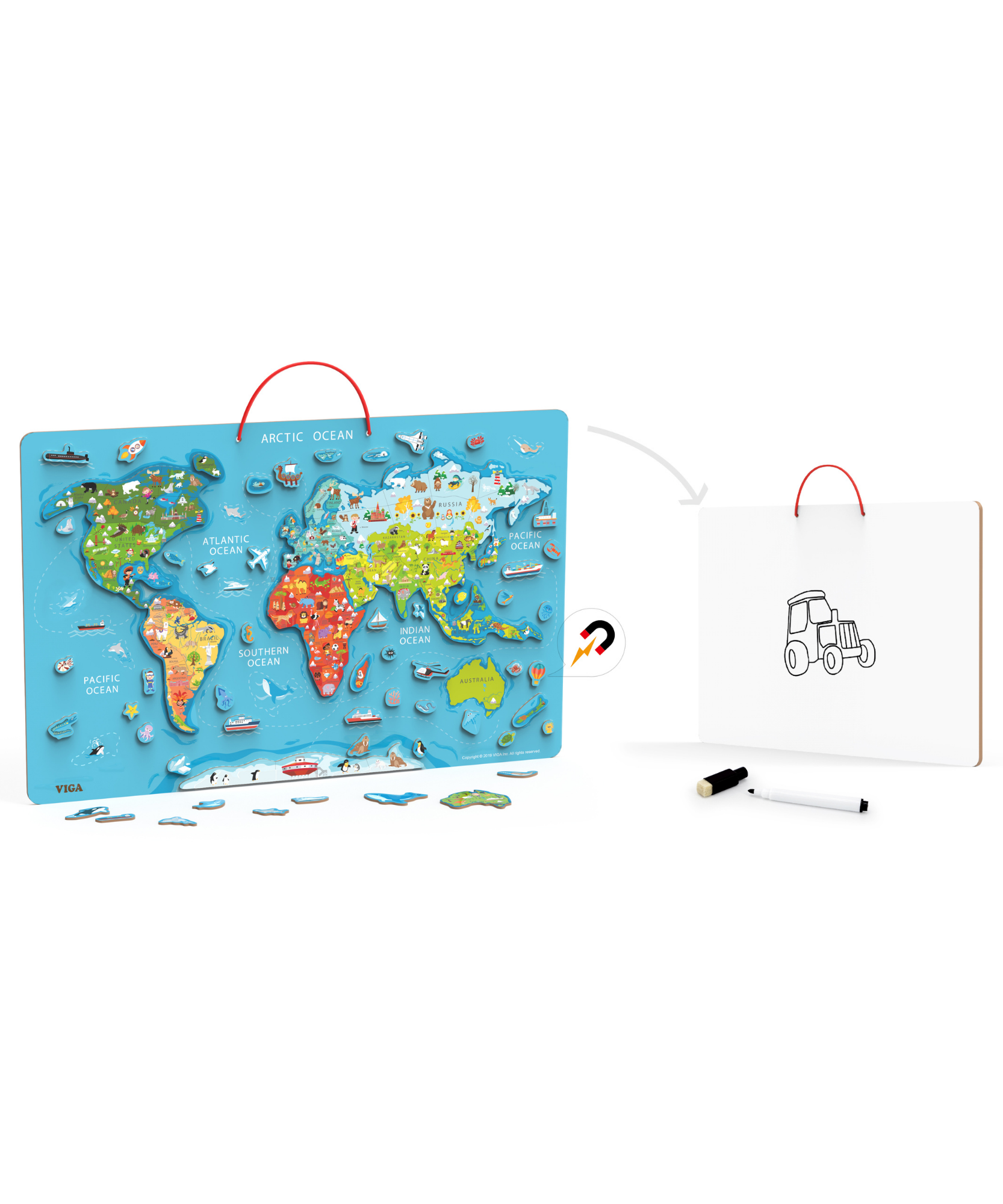 Viga Dry Erase Board with,   Magnetic World Puzzle, Montessori Wooden Toy, Develops Sensory, Cognitive & Fine Motor Skills, Non-Toxic & Eco-friendly Kids Educational Toy, Suitable for Children 3Y+