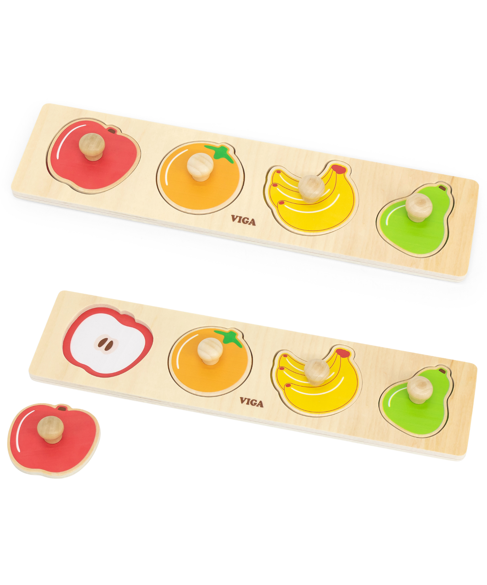 Viga Fruits, 4 Piece Knob Puzzle, Montessori Wooden Toy, Develops Sensory, Cognitive & Fine Motor Skills, Non-Toxic & Eco-friendly Kids Educational Toy, Suitable for Boys and Girls Aged 12M+