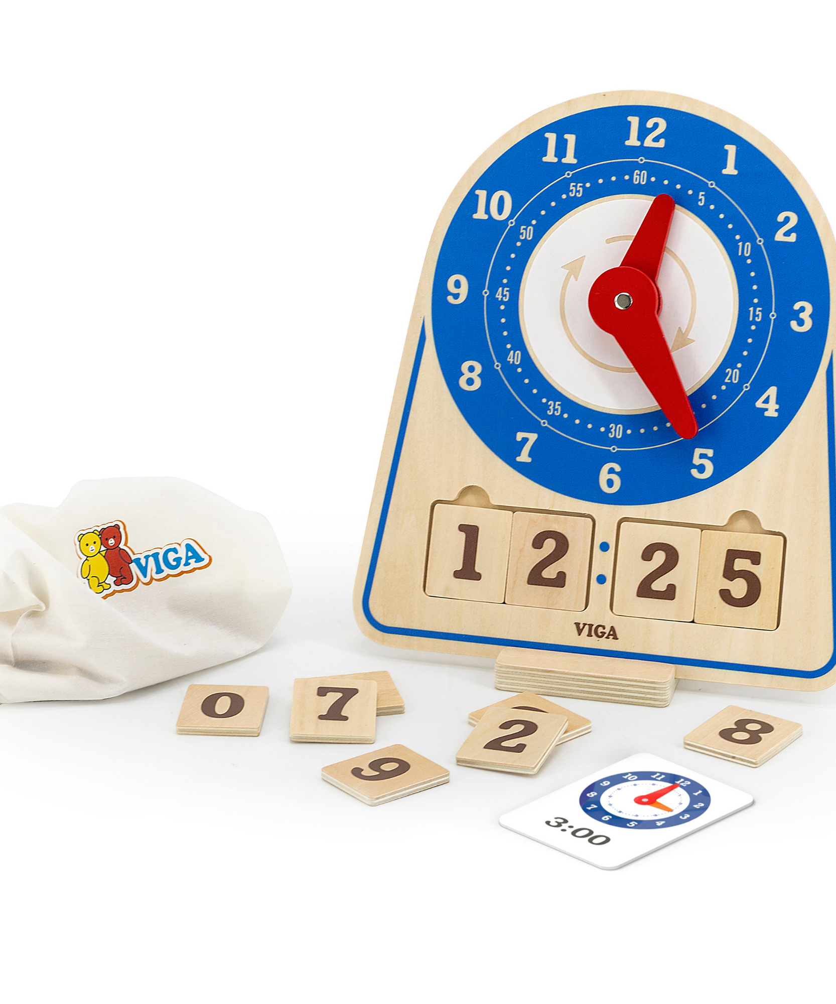 Viga Montessori Learning Clock, Wooden Time Teaching Toy with Movable Hands & Cards, Builds Logic & Fine Motor Skills, Eco-Friendly & Non-Toxic Educational Toy, for Boys & Girls Ages 3+
