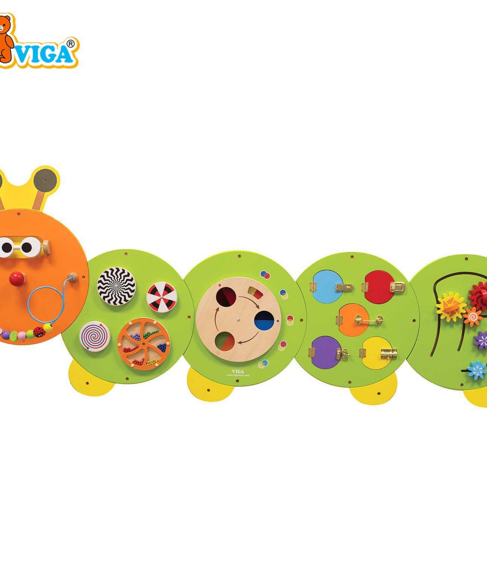 Viga Caterpillar Wall Toy, Multi-Functional Montessori Activity Panel, Wooden Sensory Educational Toy, Develops Motor Skills & Cognition, Eco-Friendly & Safe, for Boys & Girls 18M+