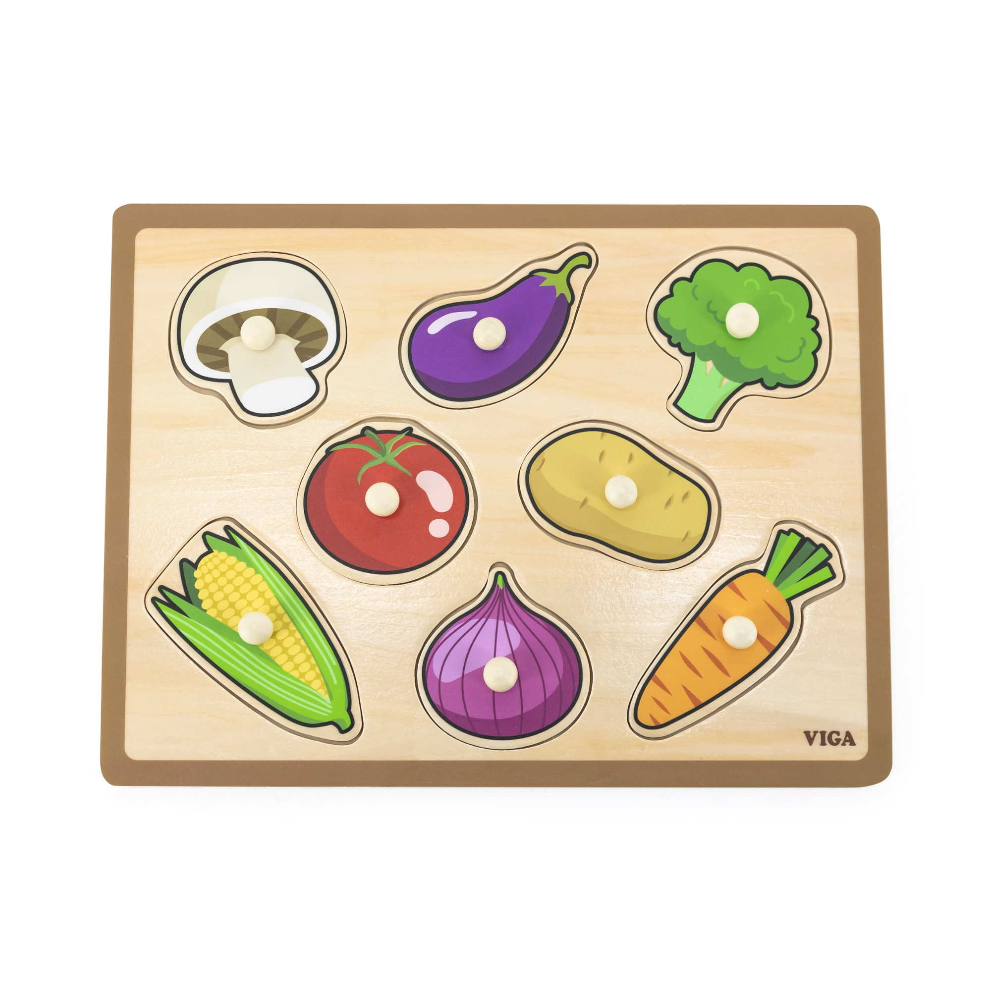 Viga Vegetables, 8 Piece Knob Puzzle, Montessori Wooden Toy, Develops Sensory, Cognitive & Fine Motor Skills, Non-Toxic & Eco-friendly Kids Educational Toy, Suitable for Boys and Girls Aged 18M+