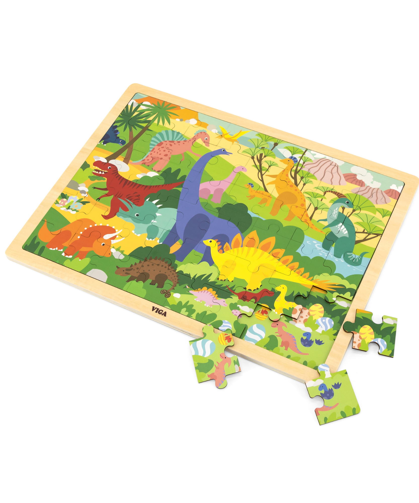 Viga Dinosaur World, 48 Piece Jigsaw Puzzle, Montessori Wooden Toy, Develops Sensory, Cognitive & Fine Motor Skills, Non-Toxic & Eco-friendly Kids Educational Toy, Suitable for Children Aged 3Y+