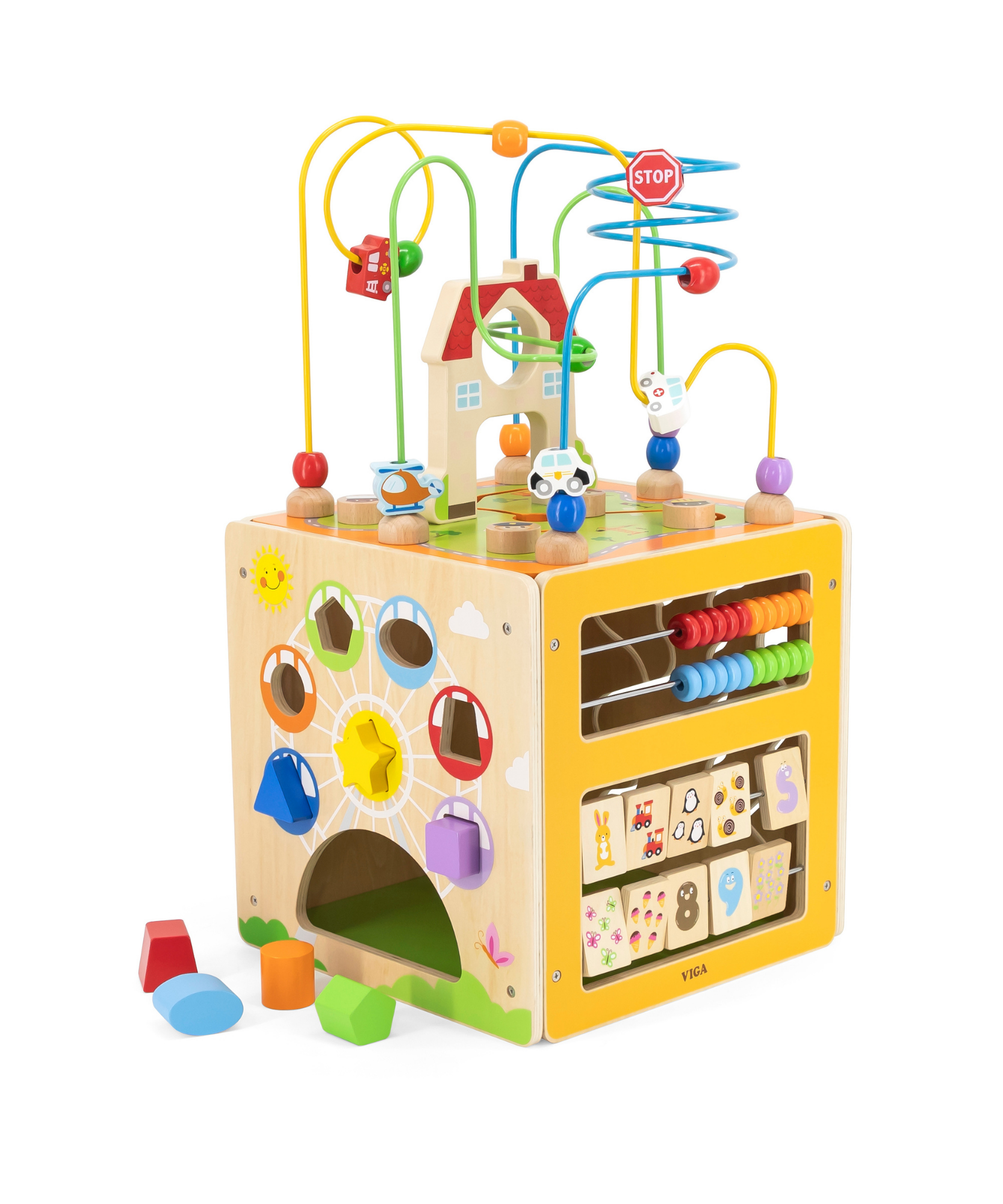 Viga 5-in-1 Activity Toy Box, Montessori Wooden Multi-Activity Play Center, Develops Motor Skills, Logic & Creativity, Eco-Friendly & Non-Toxic Educational Toy, for Boys & Girls Ages 18M+